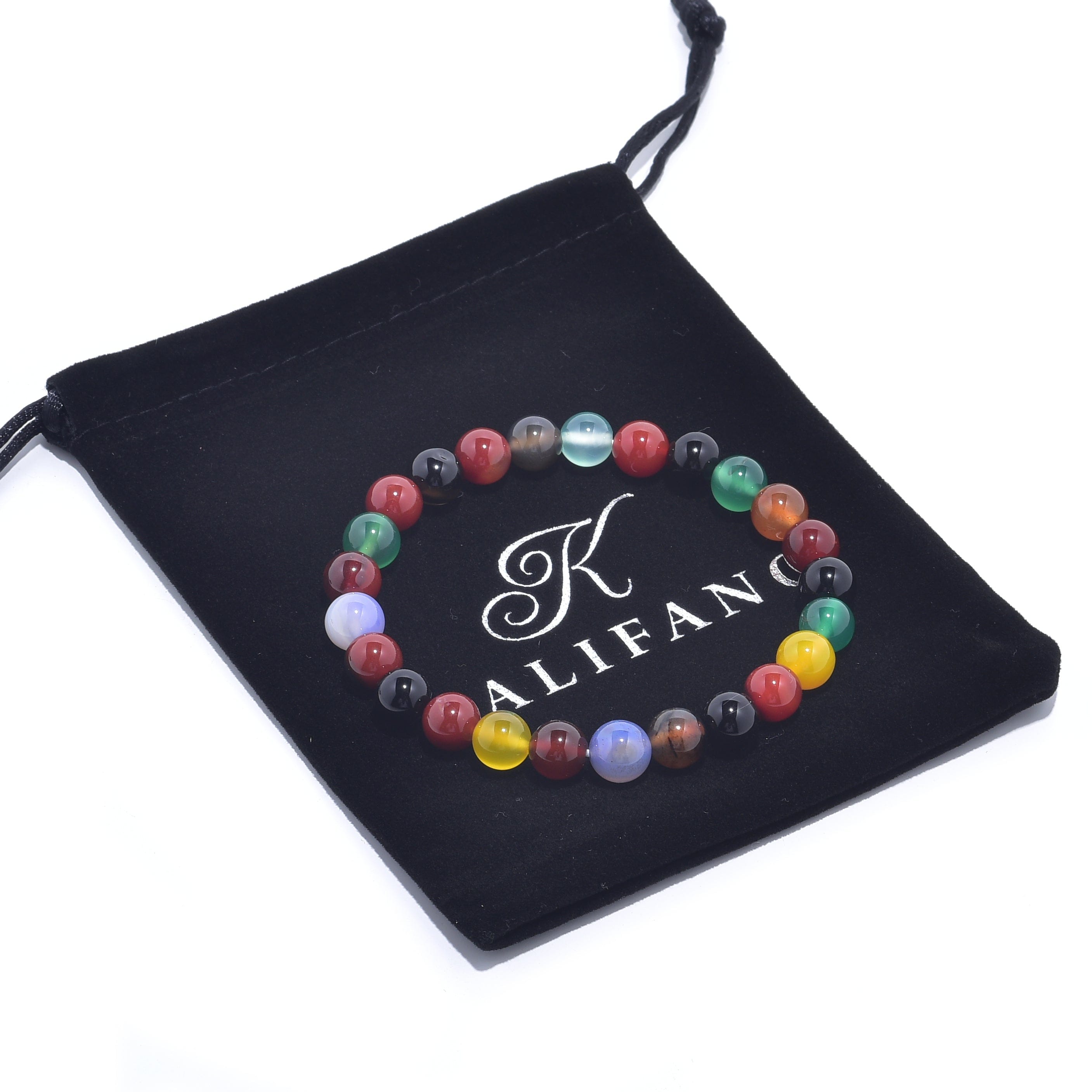 Kalifano Gemstone Bracelets Natural Multi Agate 8 mm Beaded Gemstone Bracelet