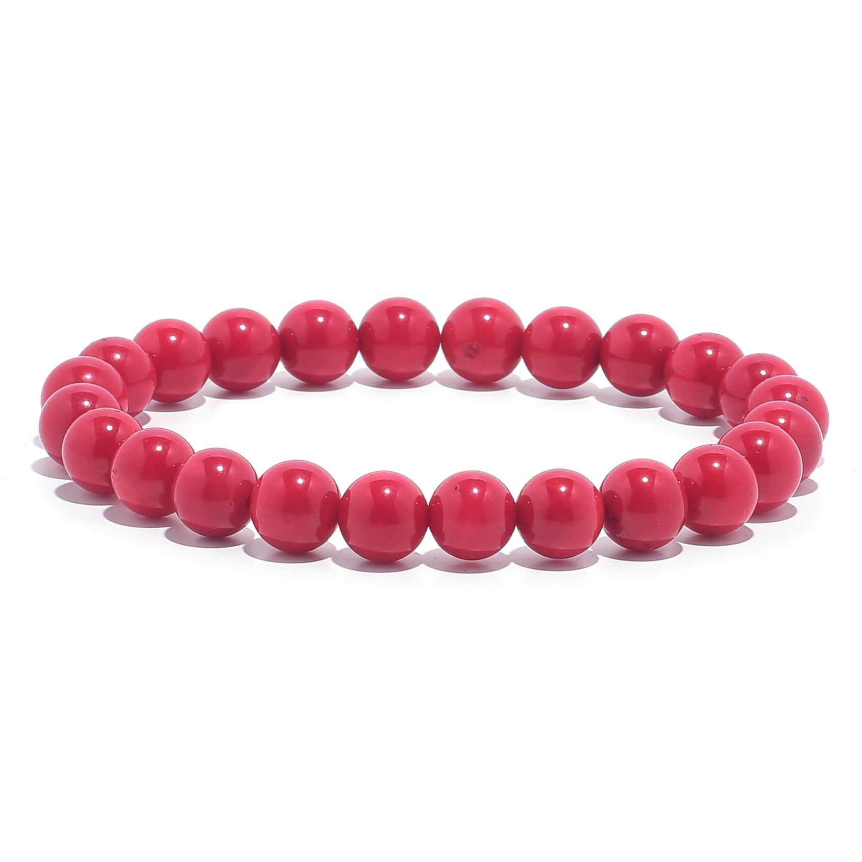 Kalifano Gemstone Bracelets Natural Red Coral 8 mm Beaded Gemstone Bracelet