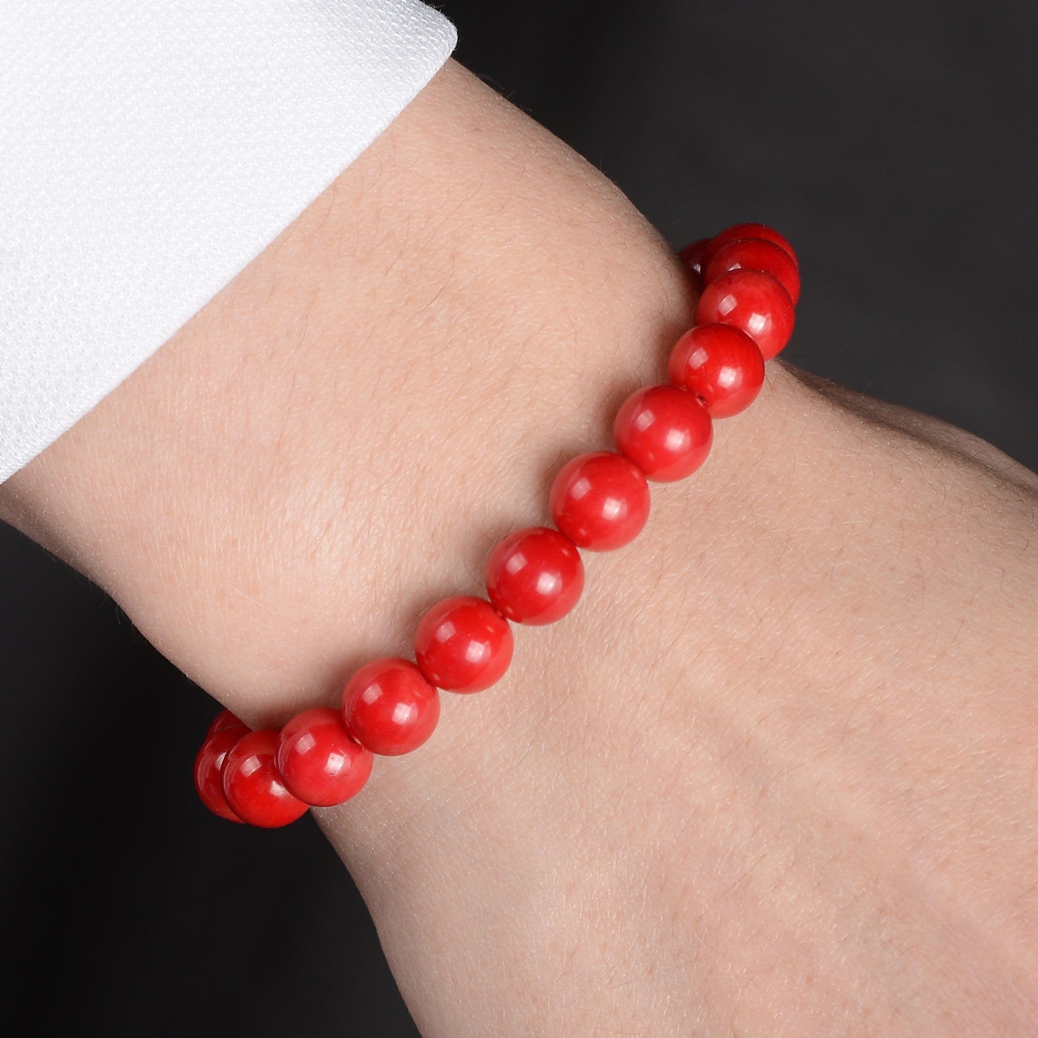 Kalifano Gemstone Bracelets Natural Red Coral 8 mm Beaded Gemstone Bracelet
