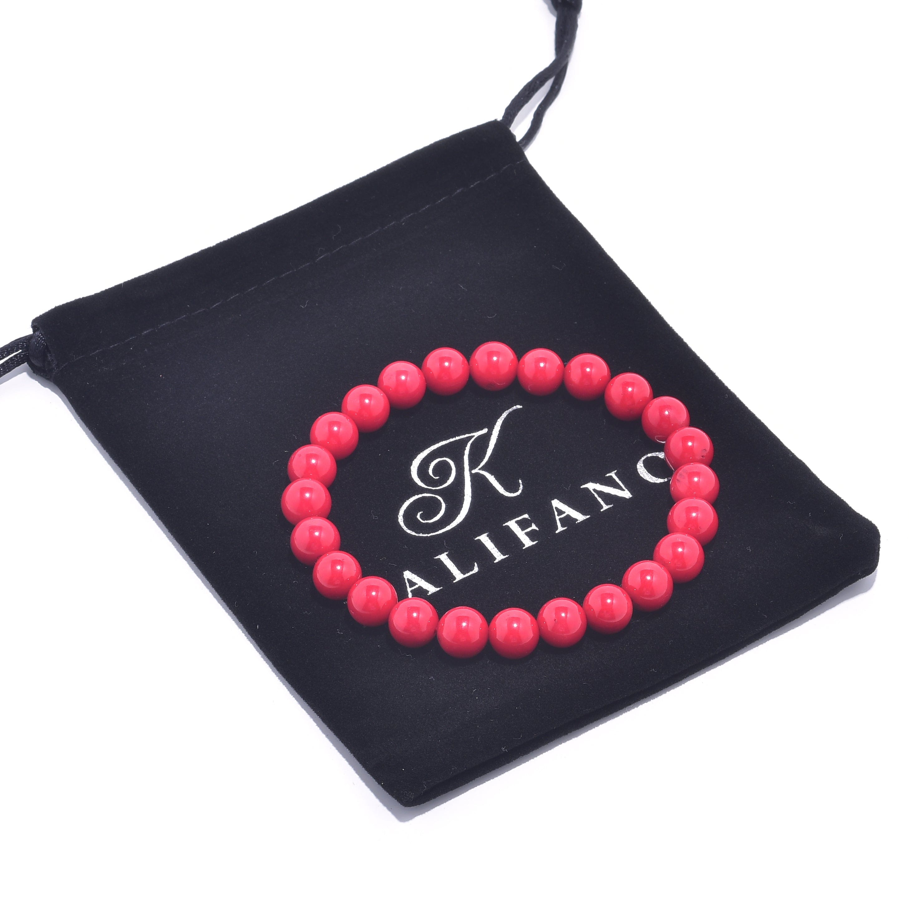 Kalifano Gemstone Bracelets Natural Red Coral 8 mm Beaded Gemstone Bracelet