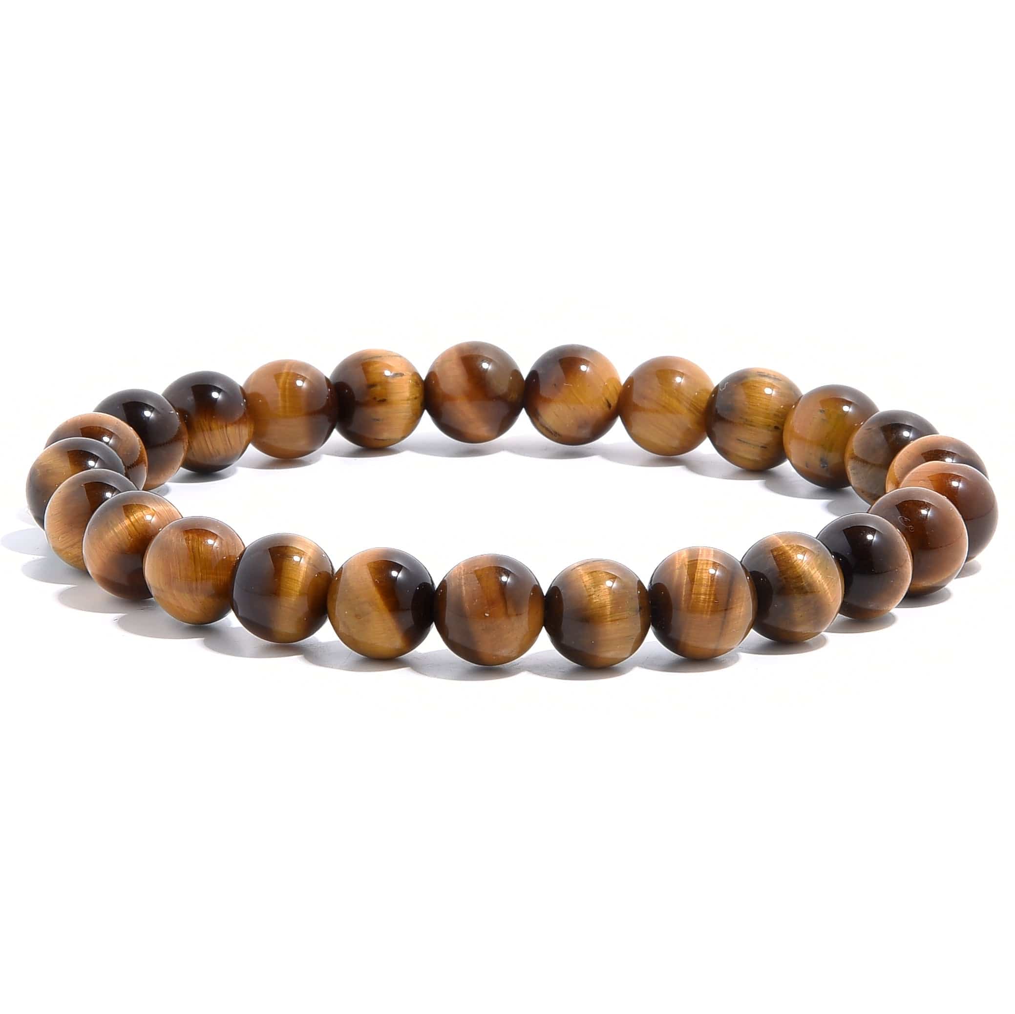 Kalifano Gemstone Bracelets Natural Tiger Eye 8 mm Beaded Gemstone Bracelet