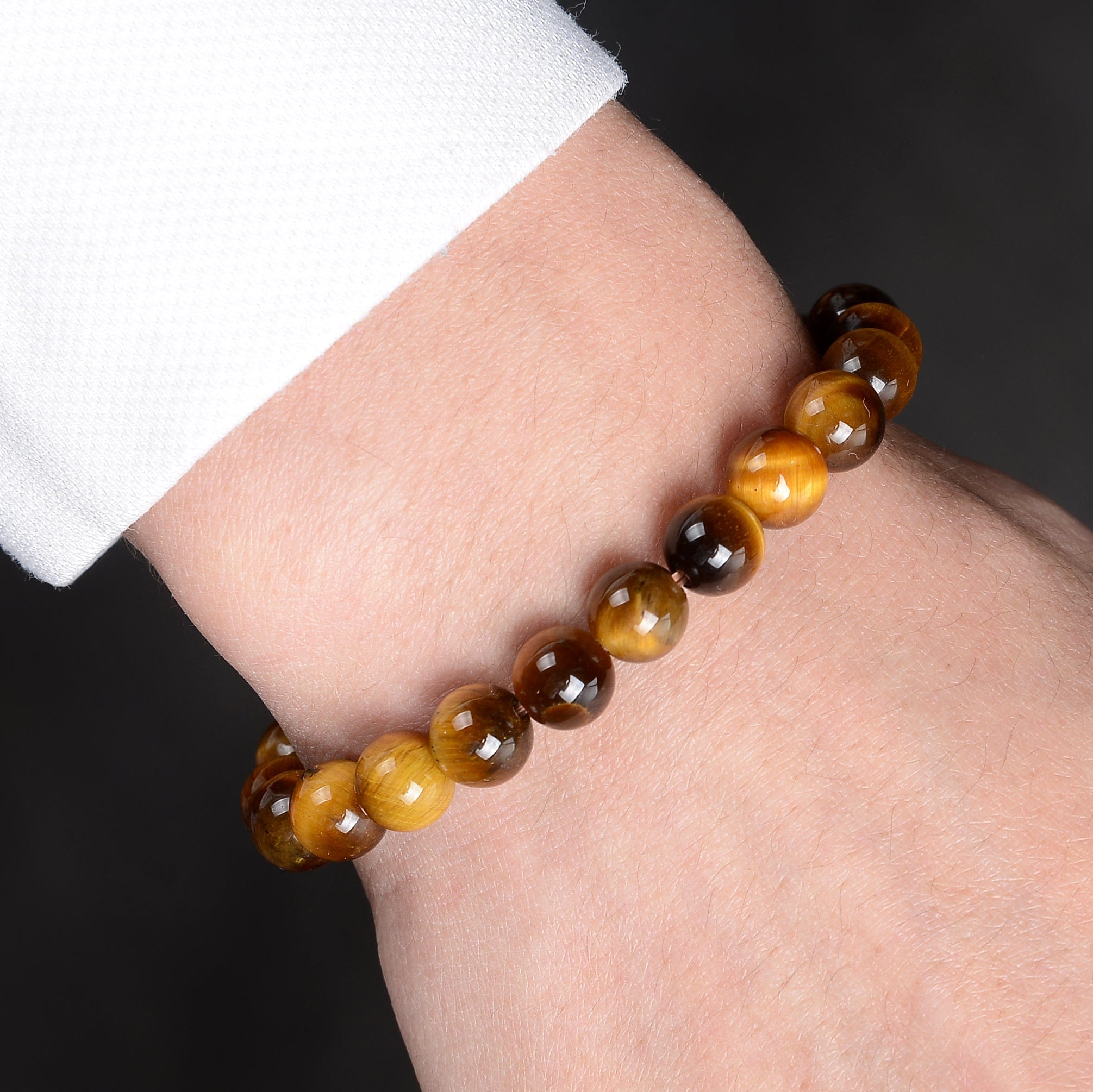 Kalifano Gemstone Bracelets Natural Tiger Eye 8 mm Beaded Gemstone Bracelet