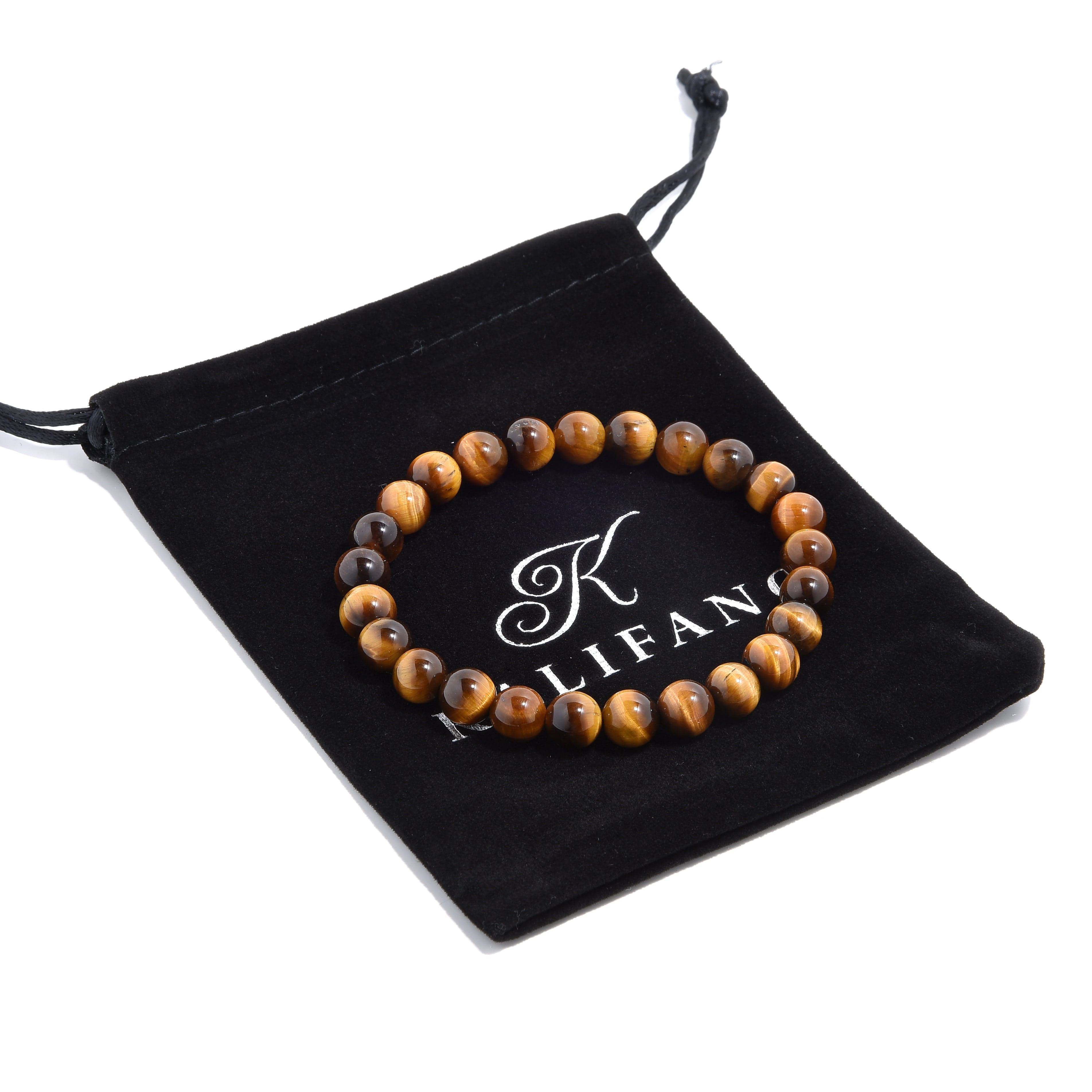 Kalifano Gemstone Bracelets Natural Tiger Eye 8 mm Beaded Gemstone Bracelet