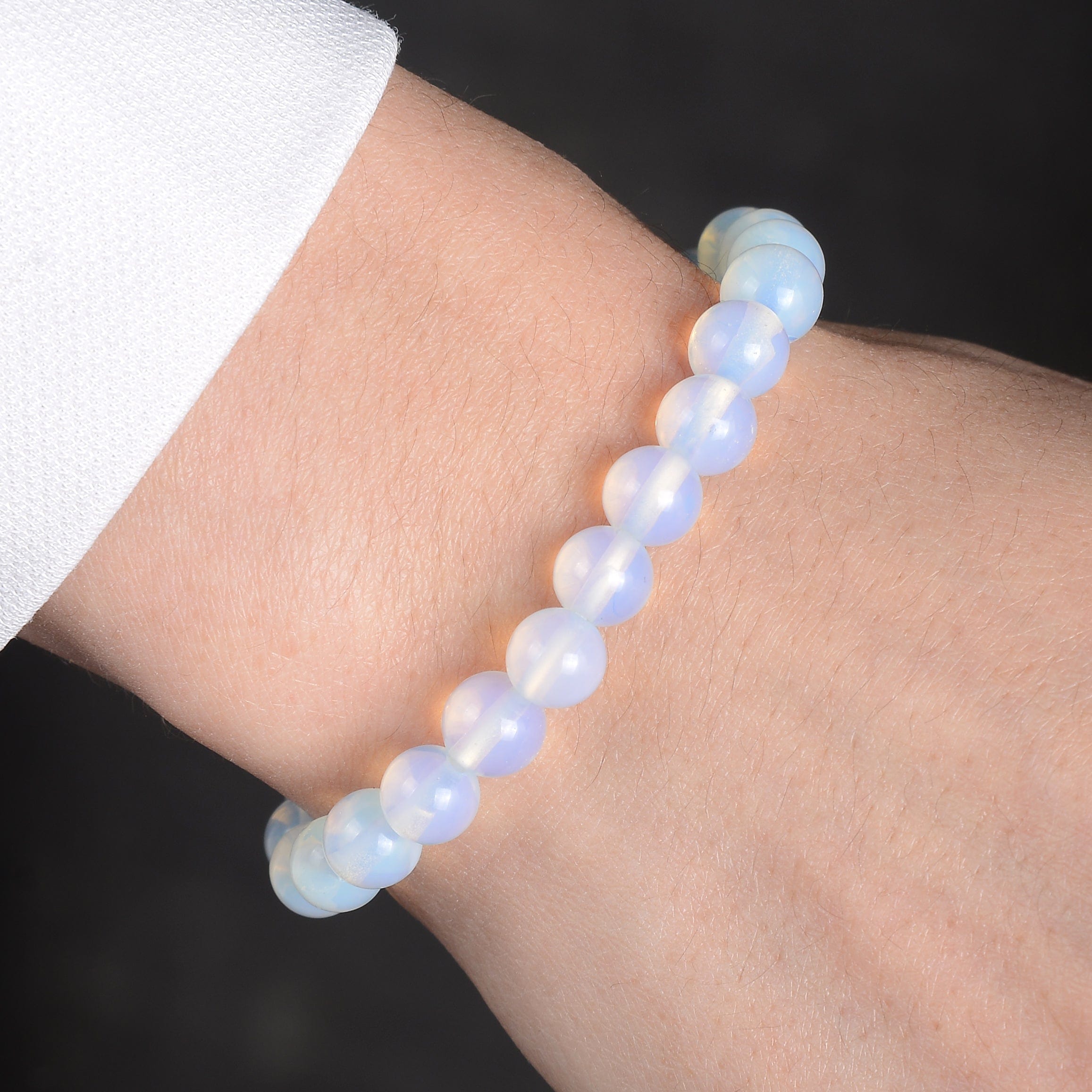 Kalifano Gemstone Bracelets Opalite Moonstone 8 mm Beaded Gemstone Bracelet