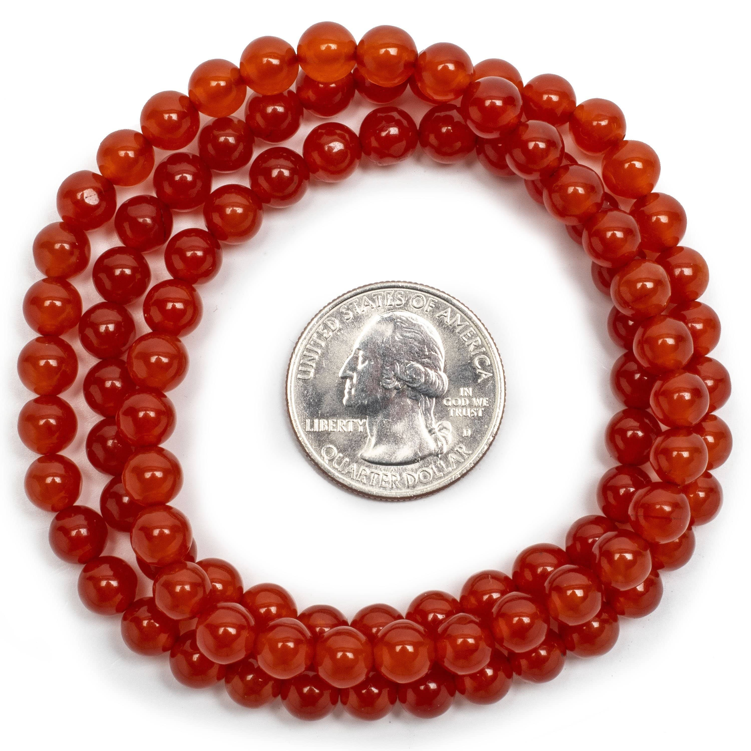 Kalifano Gemstone Bracelets Orange Agate 6mm Gemstone Bead Triple Wrap Elastic Gemstone Bracelet WHITE-BGI3-029