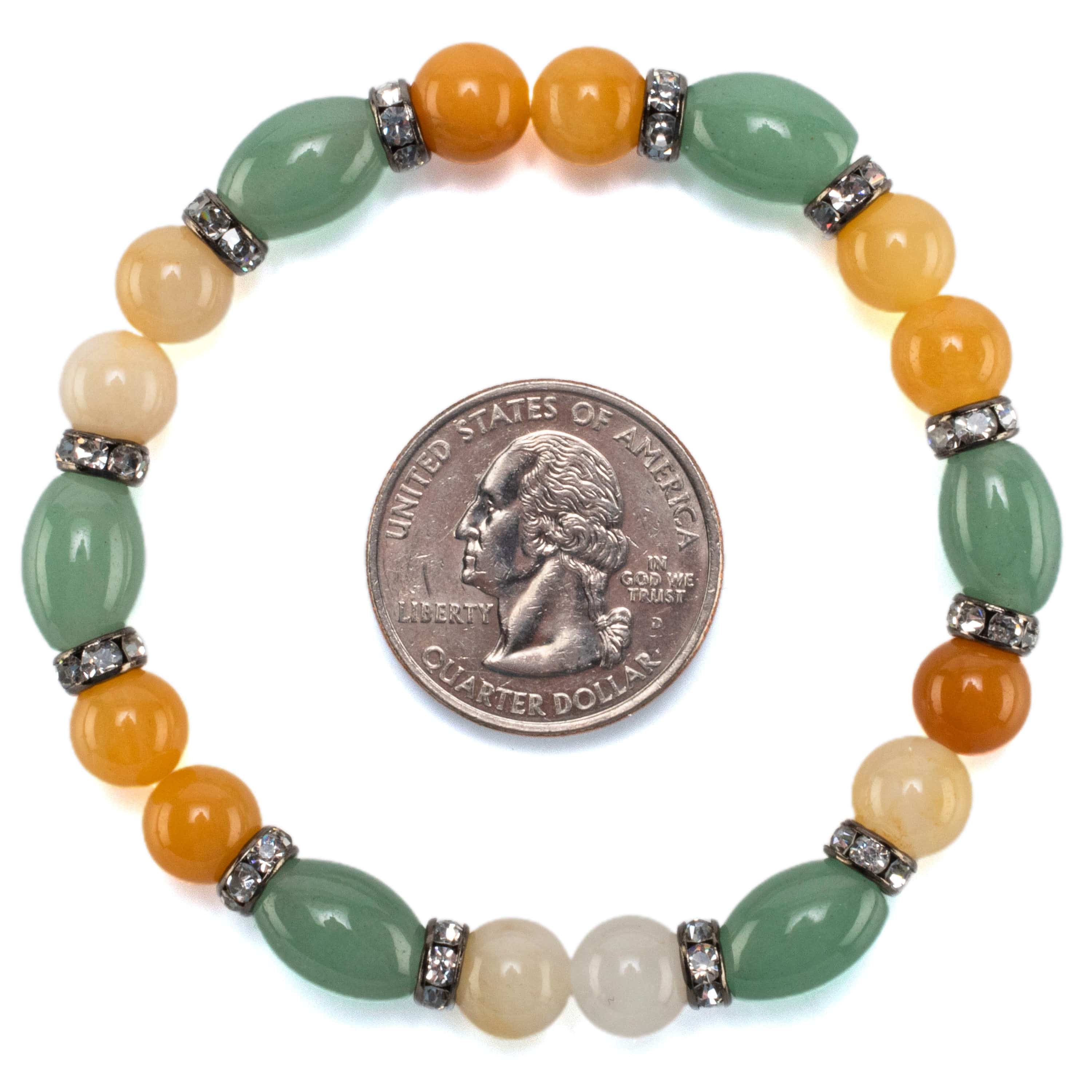 Kalifano Gemstone Bracelets Oval Aventurine and Round Butter Jade with Crystal Accent Beads Gemstone Elastic Bracelet BLUE-BGP-015