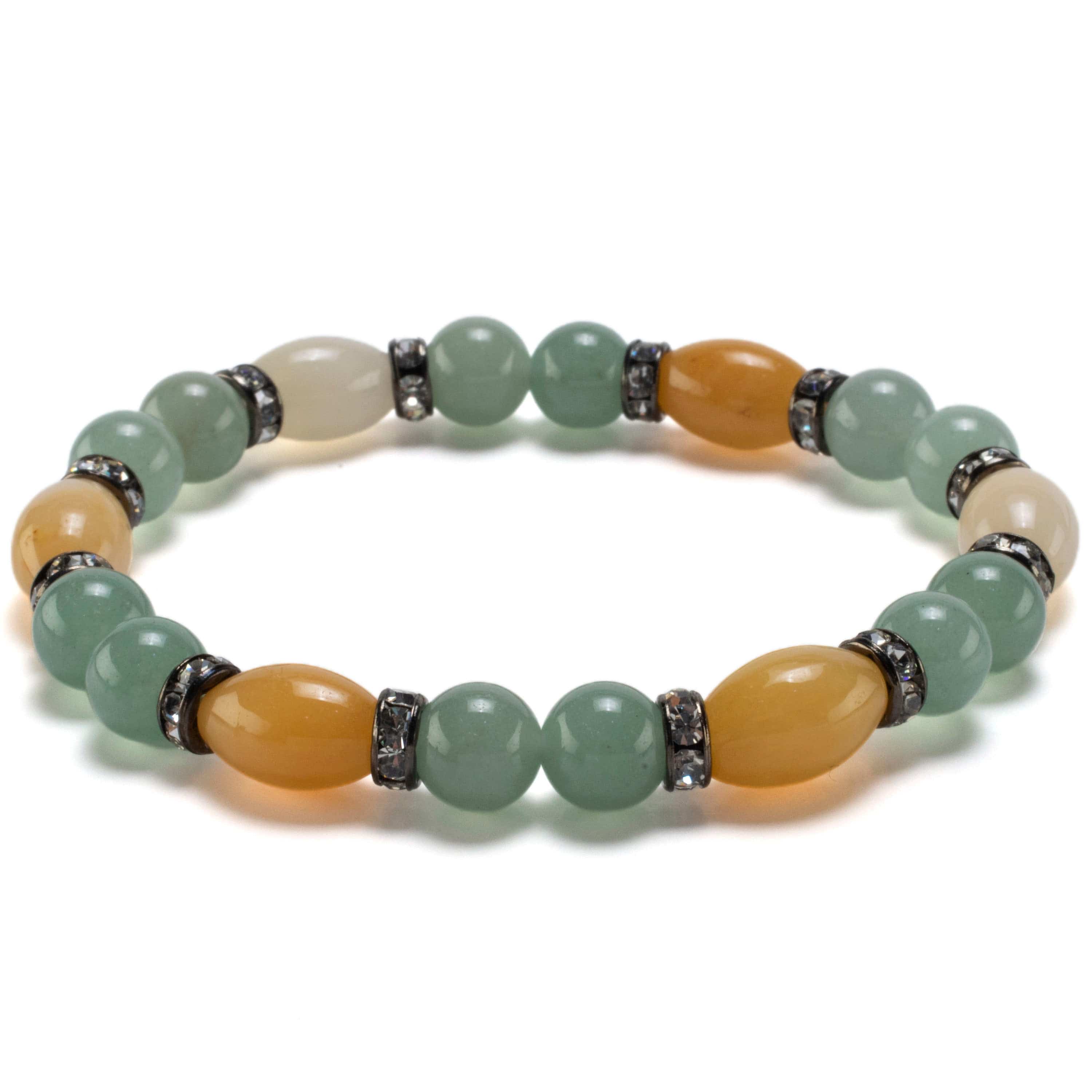 Kalifano Gemstone Bracelets Oval Butter Jade and Round Aventurine with Crystal Accent Beads Gemstone Elastic Bracelet BLUE-BGP-022