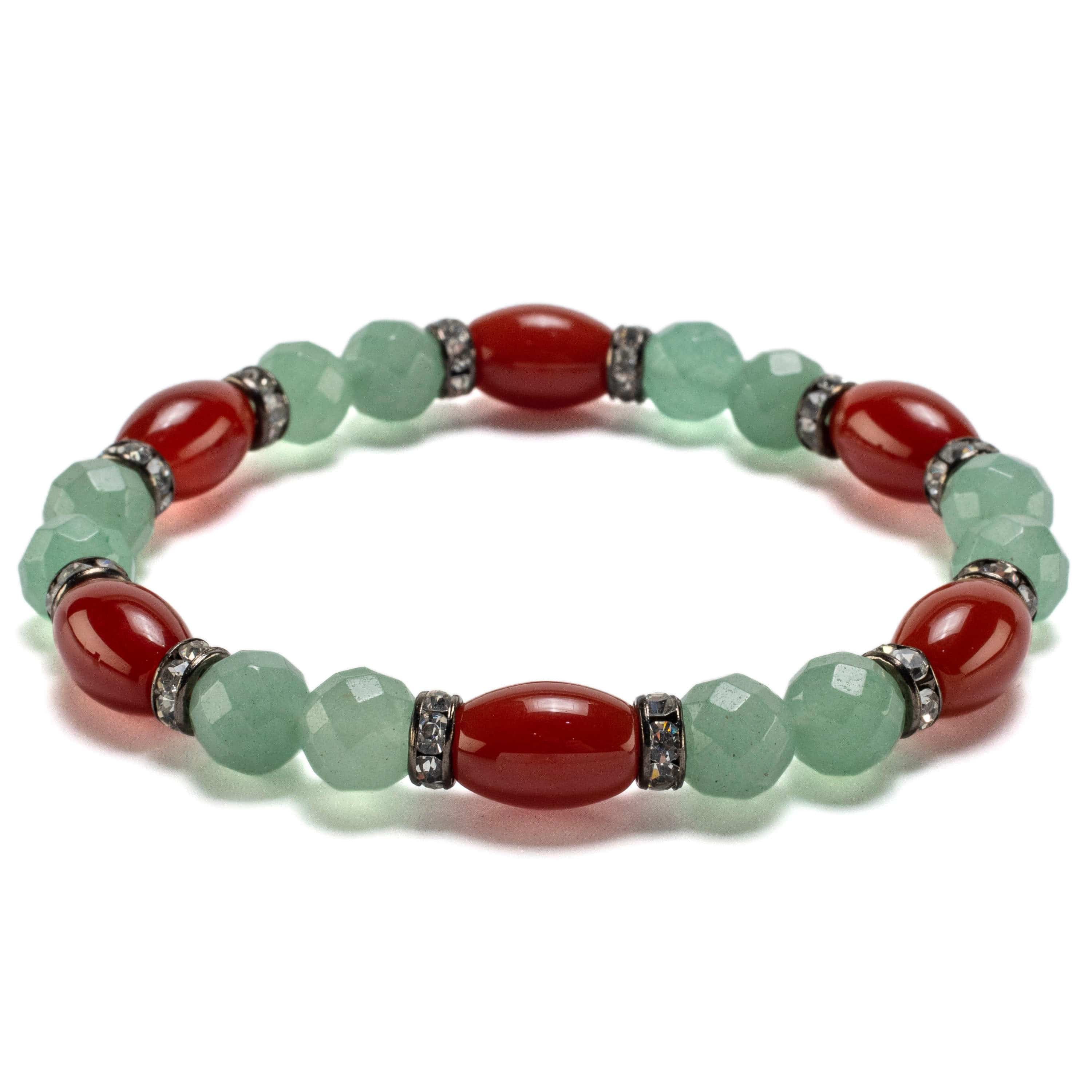 Kalifano Gemstone Bracelets Oval Carnelian and Round Faceted Aventurine with Crystal Accent Beads Gemstone Elastic Bracelet BLUE-BGP-007