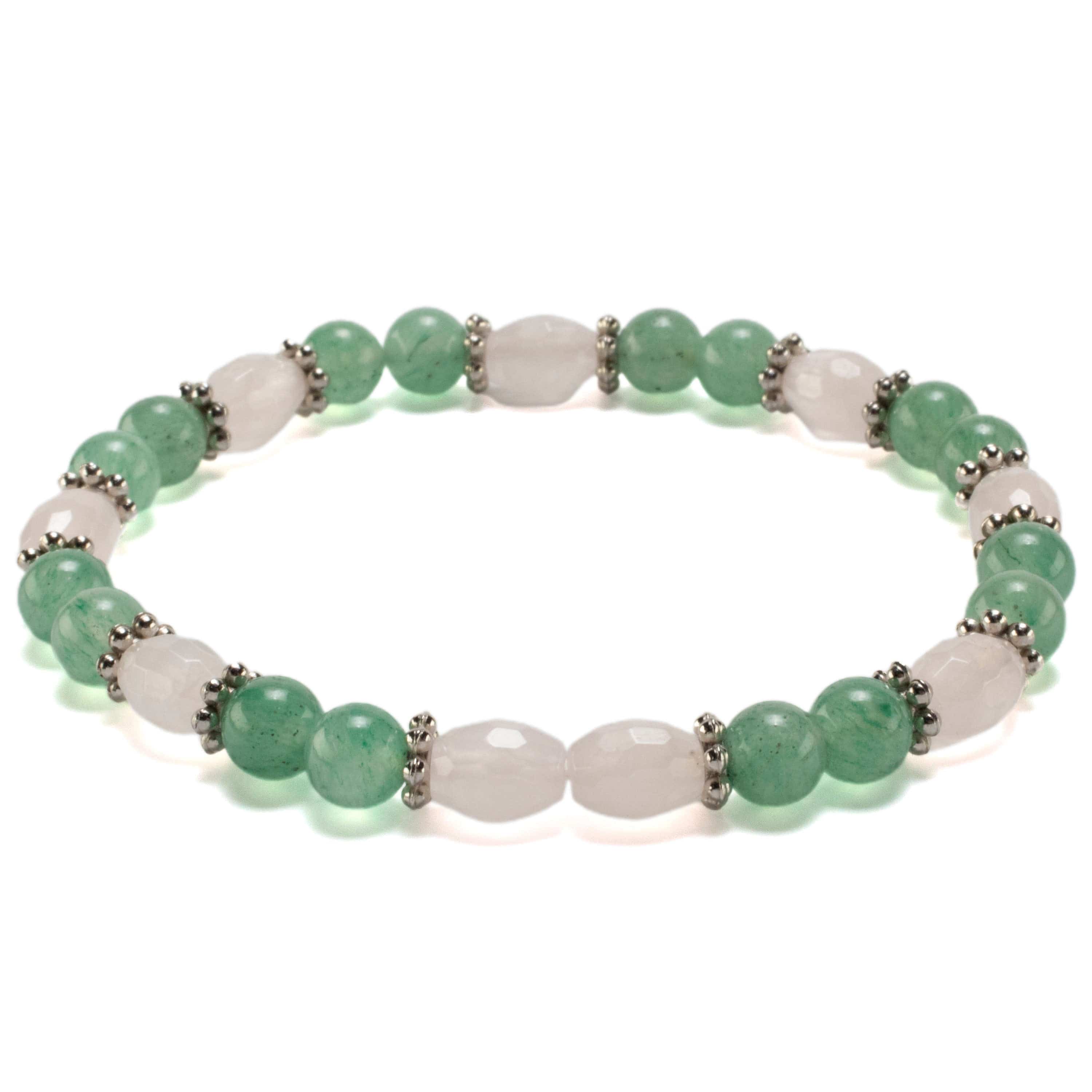 Kalifano Gemstone Bracelets Oval Rose Quartz and Round Aventurine with Crystal Accent Beads Gemstone Elastic Bracelet BLUE-BGP-013