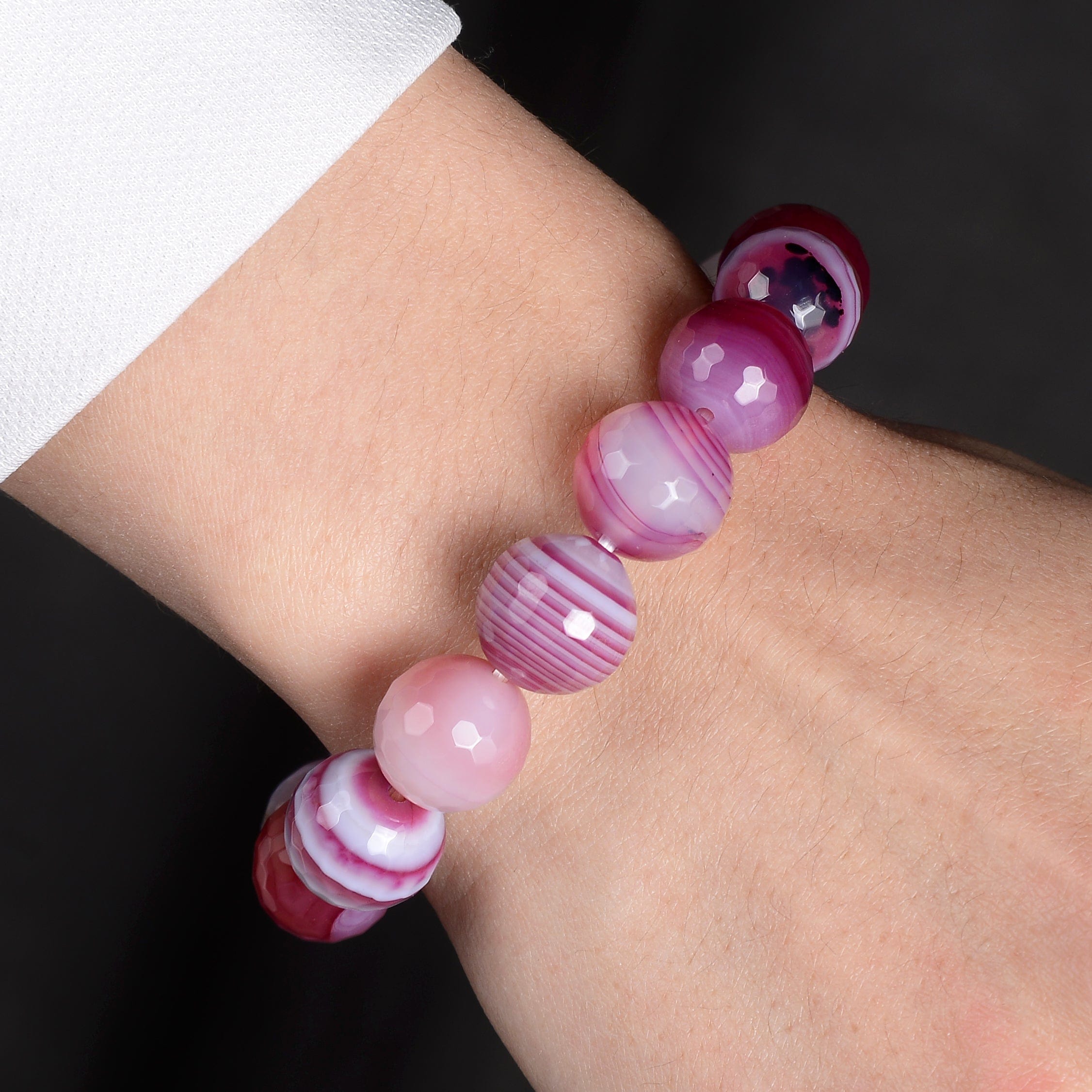 Kalifano Gemstone Bracelets Pink Agate Faceted Natural Gemstone Bead Elastic Bracelet PLAT-BGP-034