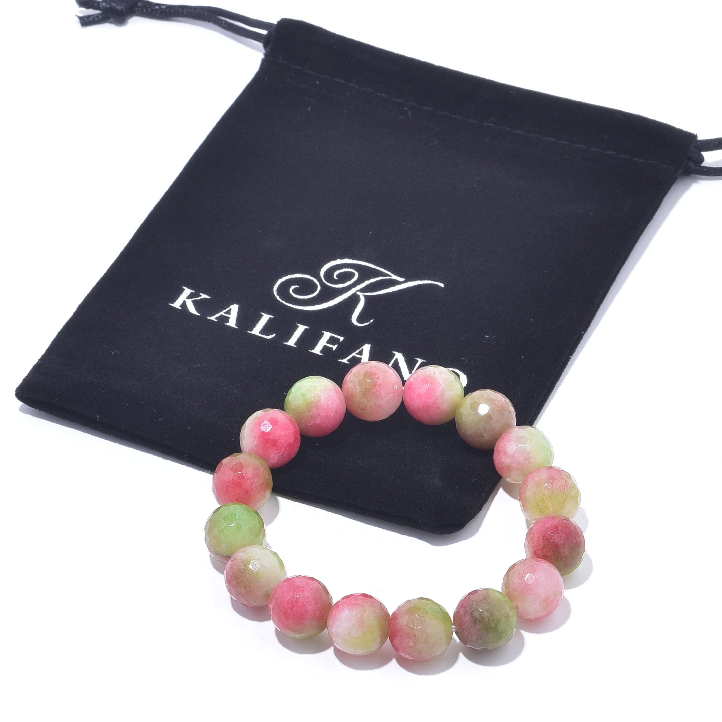 Kalifano Gemstone Bracelets Pink & Green Agate Faceted Natural Gemstone Bead Elastic Bracelet PLAT-BGP-031