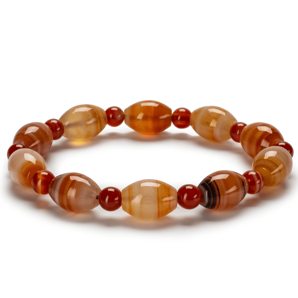 Kalifano Gemstone Bracelets Polished Banded Carnelian Gemstone Elastic Bracelet RED-BGP-016