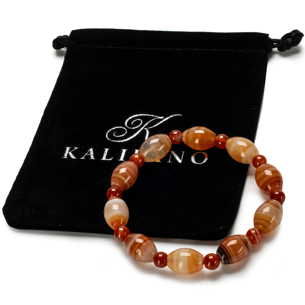 Kalifano Gemstone Bracelets Polished Banded Carnelian Gemstone Elastic Bracelet RED-BGP-016