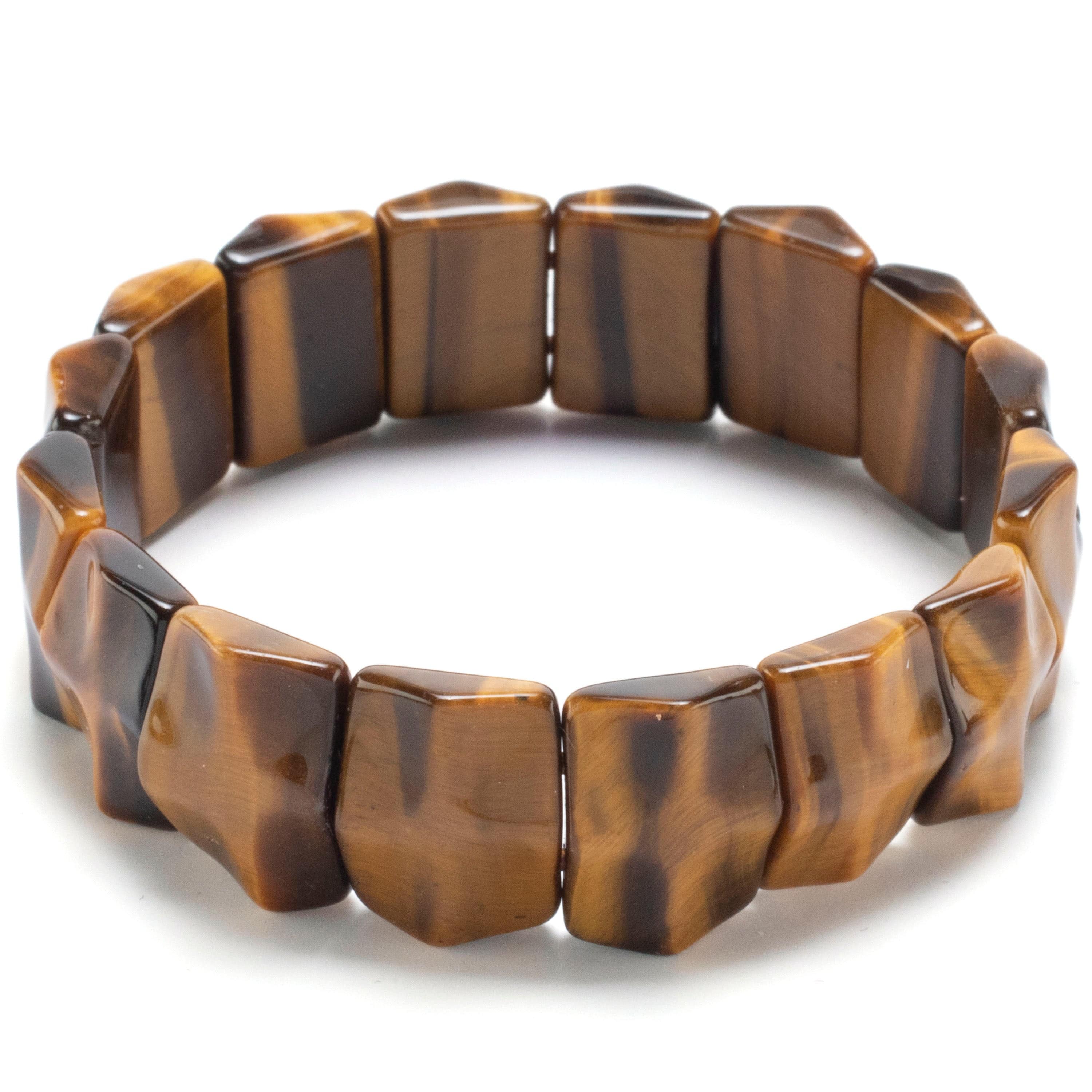 Kalifano Gemstone Bracelets Recangular Tiger Eye Gemstone Elastic Bracelet WHITE-BGP-053