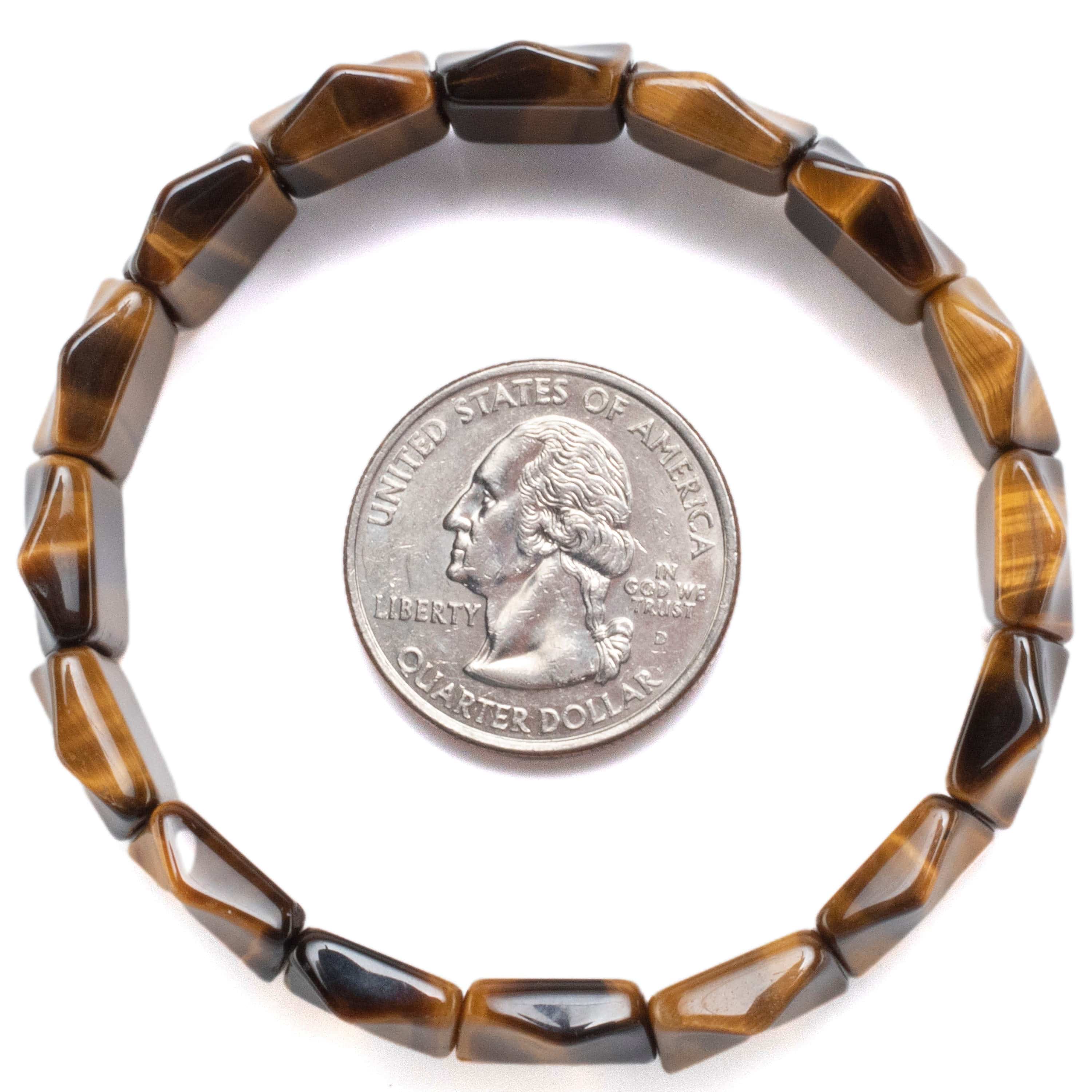 Kalifano Gemstone Bracelets Recangular Tiger Eye Gemstone Elastic Bracelet WHITE-BGP-053