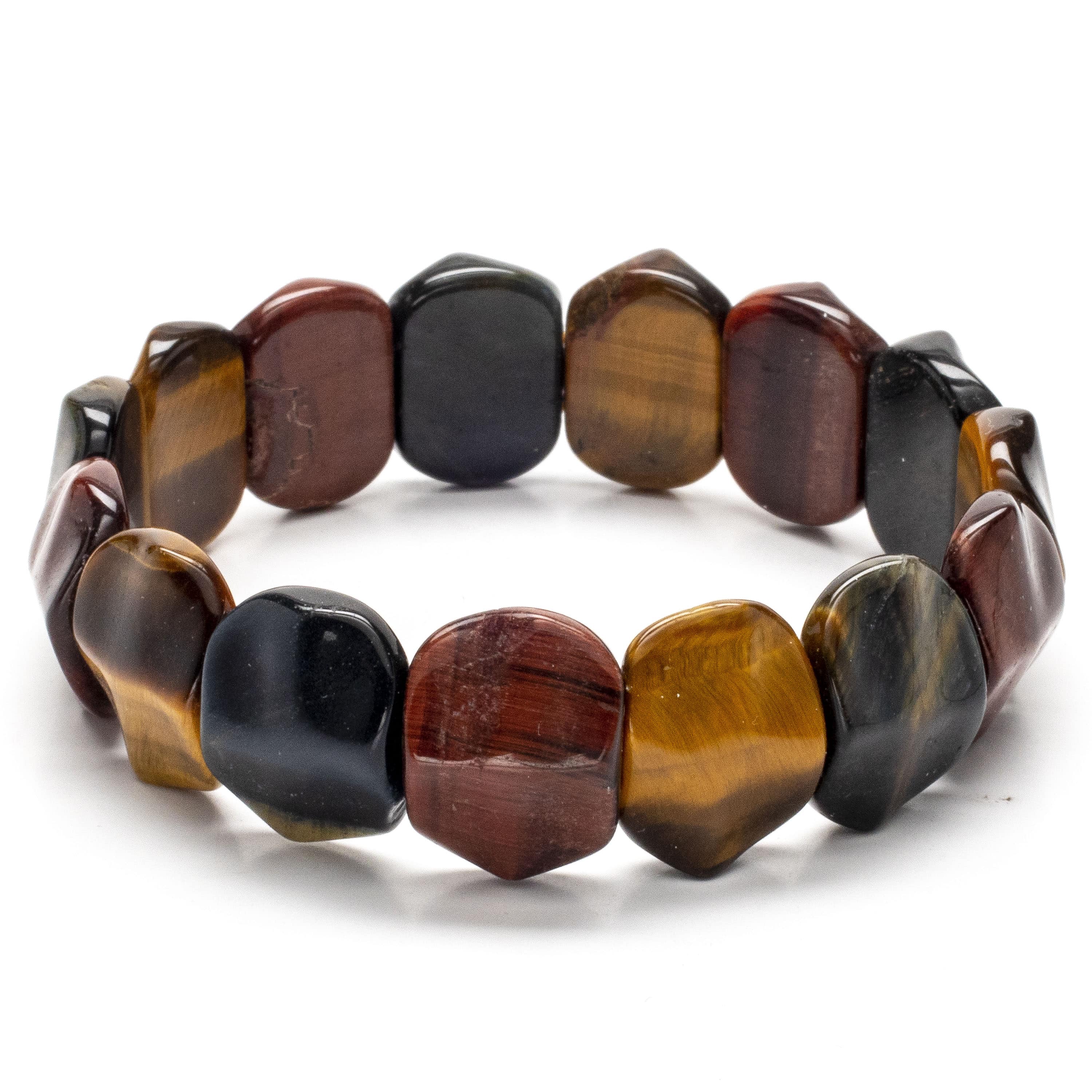 Kalifano Gemstone Bracelets Red, Blue, and Yellow Tiger Eye Gemstone Elastic Bracelet WHITE-BGP-045