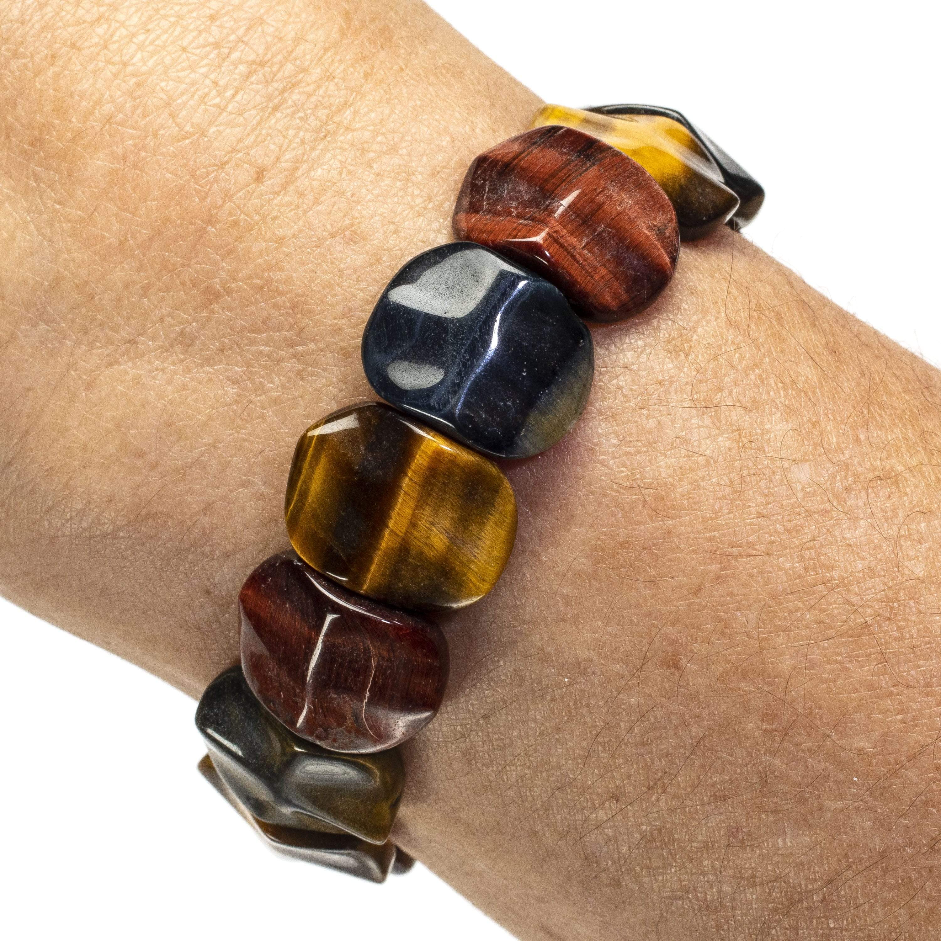 Kalifano Gemstone Bracelets Red, Blue, and Yellow Tiger Eye Gemstone Elastic Bracelet WHITE-BGP-045