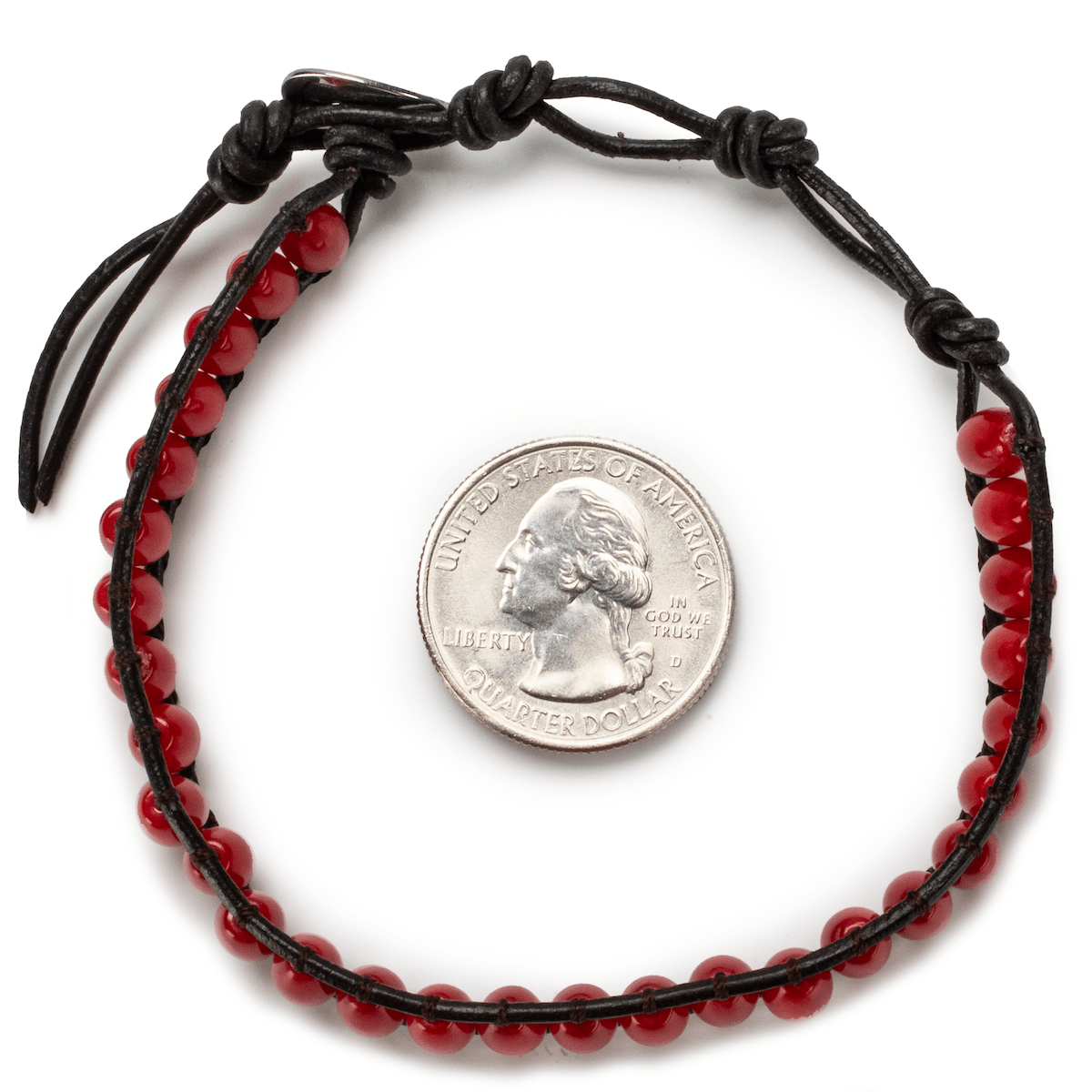 Kalifano Gemstone Bracelets Red Coral Leather Rope Wrap Bracelet RED-BGP-022