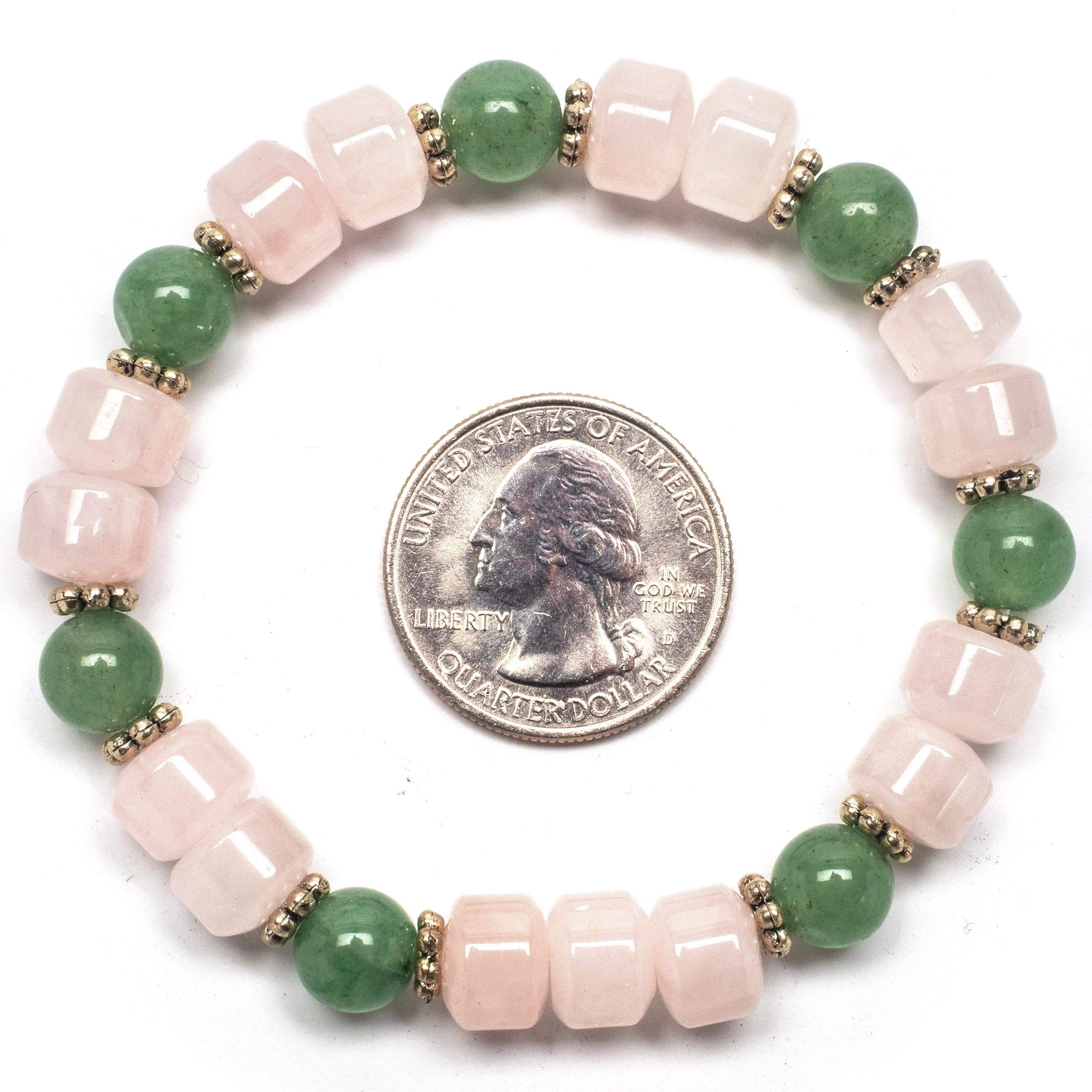 Kalifano Gemstone Bracelets Rose Quartz and Aventurine Gemstone Elastic Braceletwith Crystal Accent Beads WHITE-BGP-010