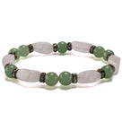Rose Quartz Twisted Bead and Round Aventurine with Crystal Accent Beads Gemstone Elastic Bracelet