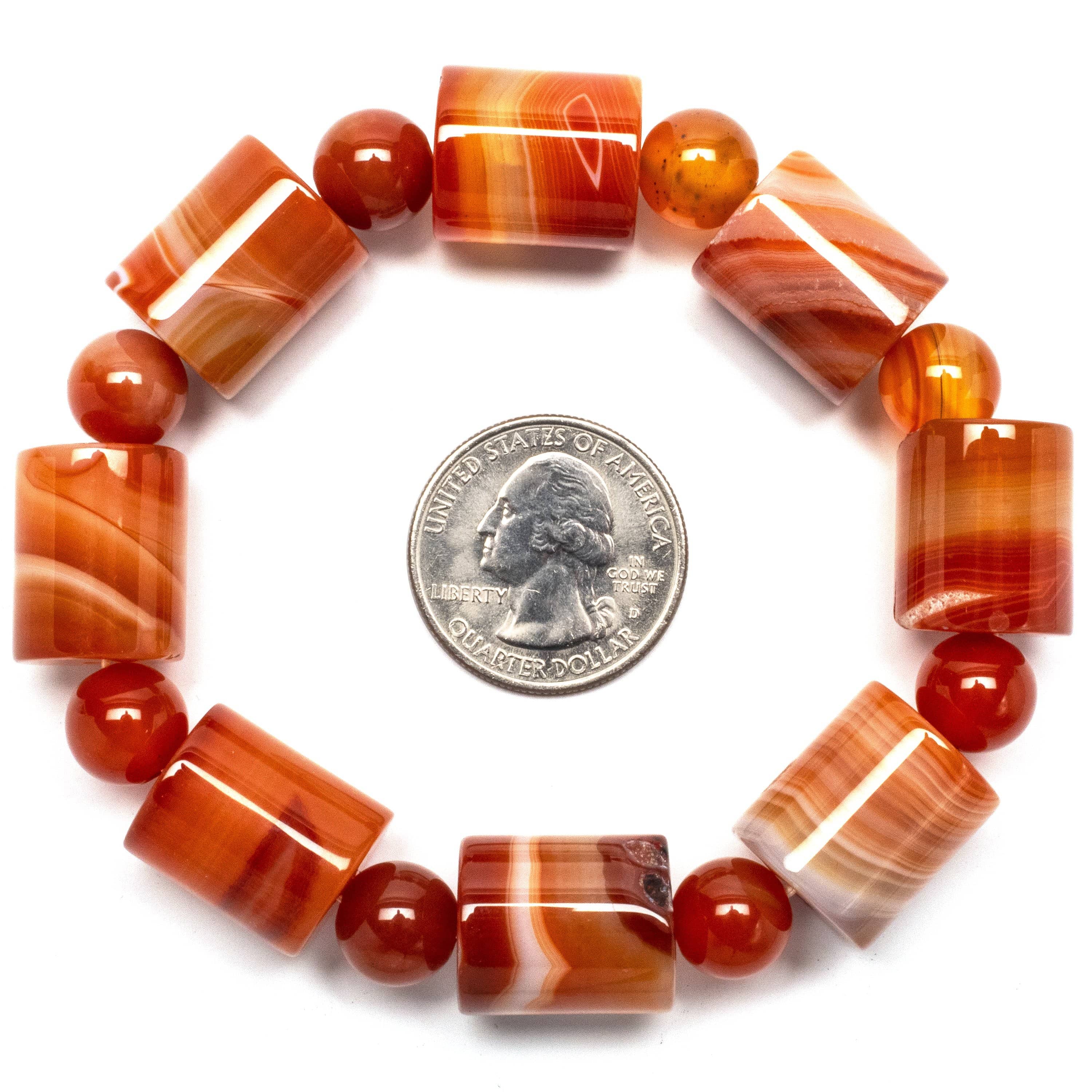 Kalifano Gemstone Bracelets Round and Cylindrical Carnelian Gemstone Elastic Bracelet WHITE-BGP-020