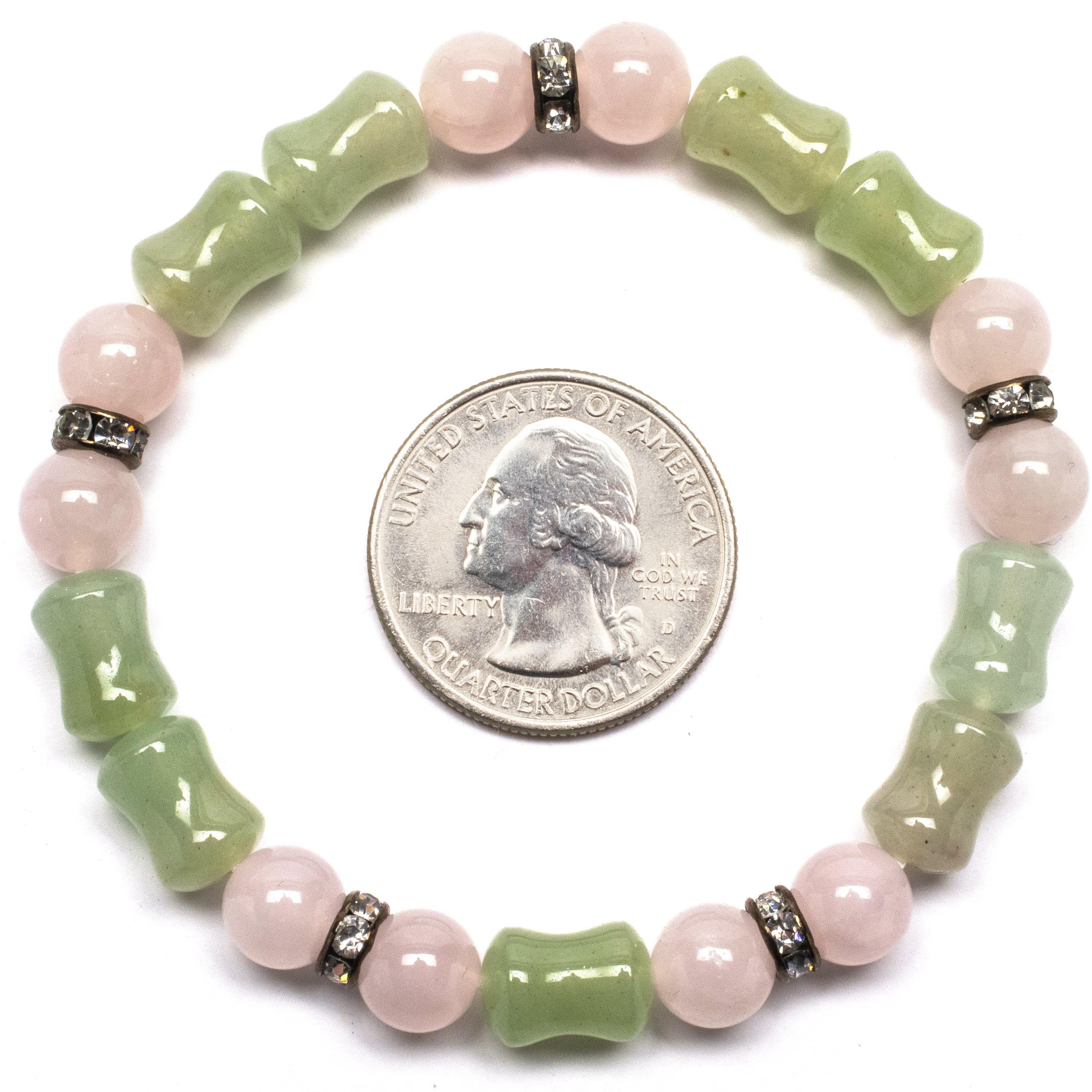 Kalifano Gemstone Bracelets Round Rose Quartz and Hourglass Aventurine Gemstone Elastic Braceletwith Crystal Accent Beads WHITE-BGP-014