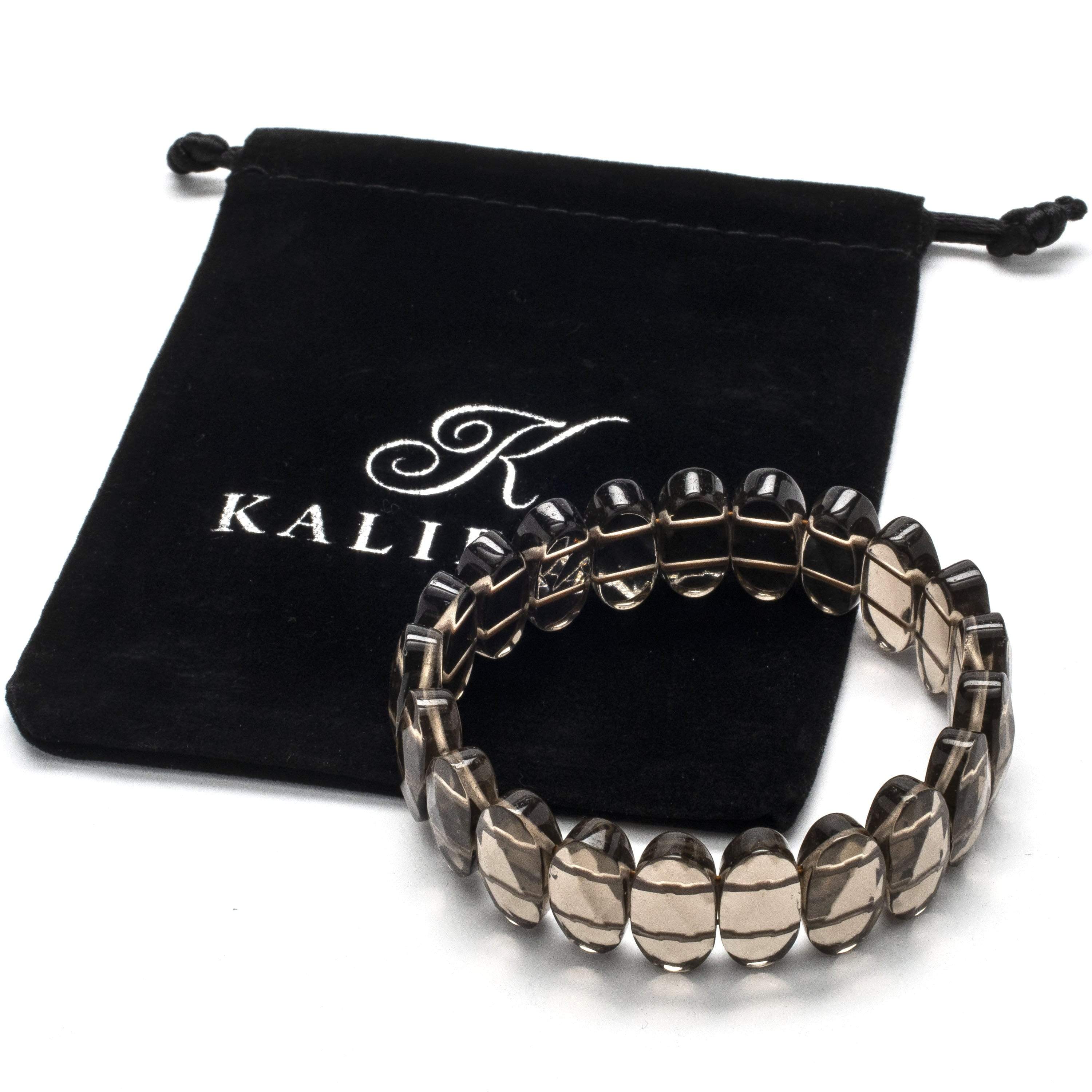 Kalifano Gemstone Bracelets Smokey Quartz Faceted Elastic Gemstone Bracelet WHITE-BGP-027