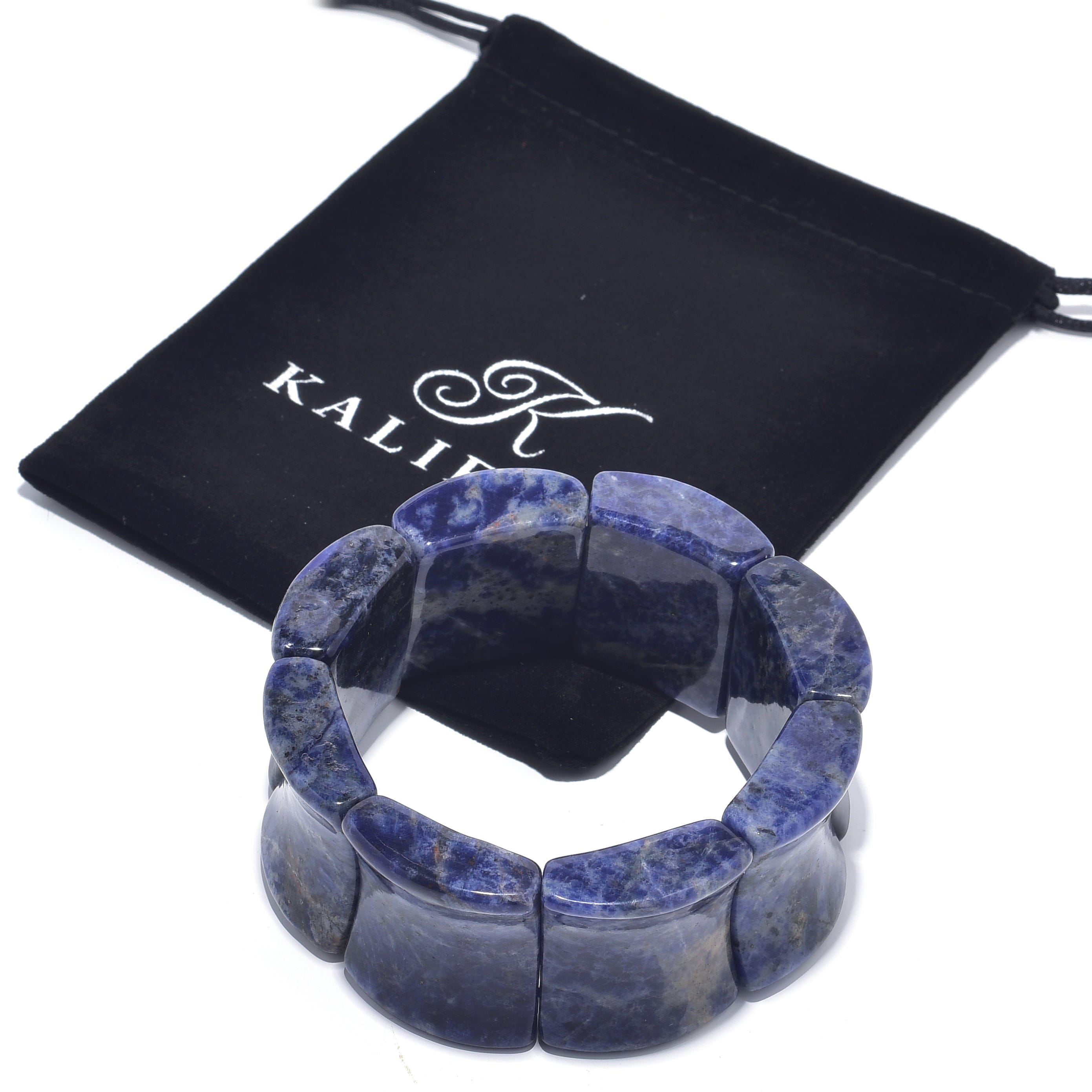 Kalifano Gemstone Bracelets Sodalite Rectangular Natural Gemstone Elastic Bracelet BLACK-BGP-030