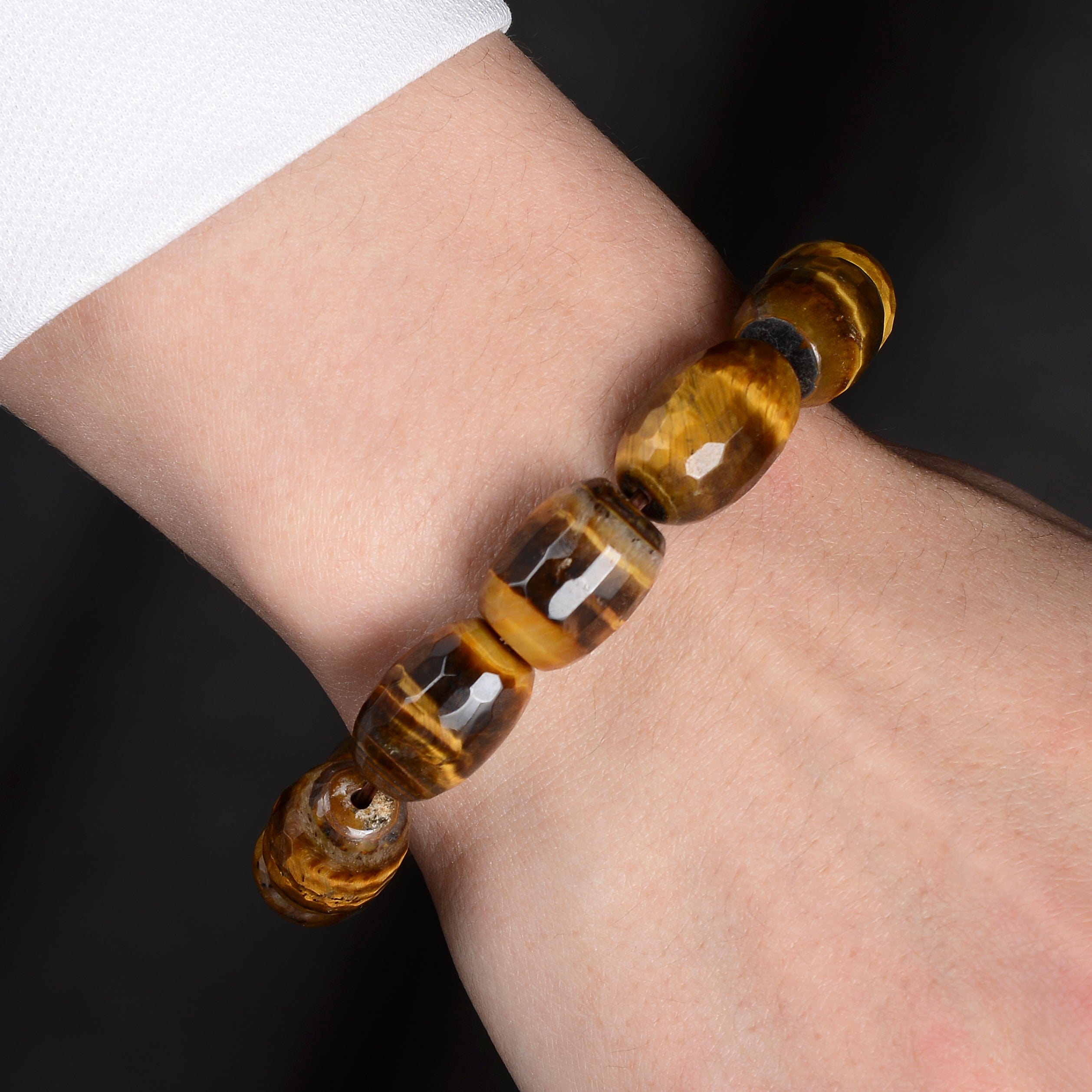 Kalifano Gemstone Bracelets Tiger Eye Faceted Natural Gemstone Elastic Bracelet PLAT-BGP-033