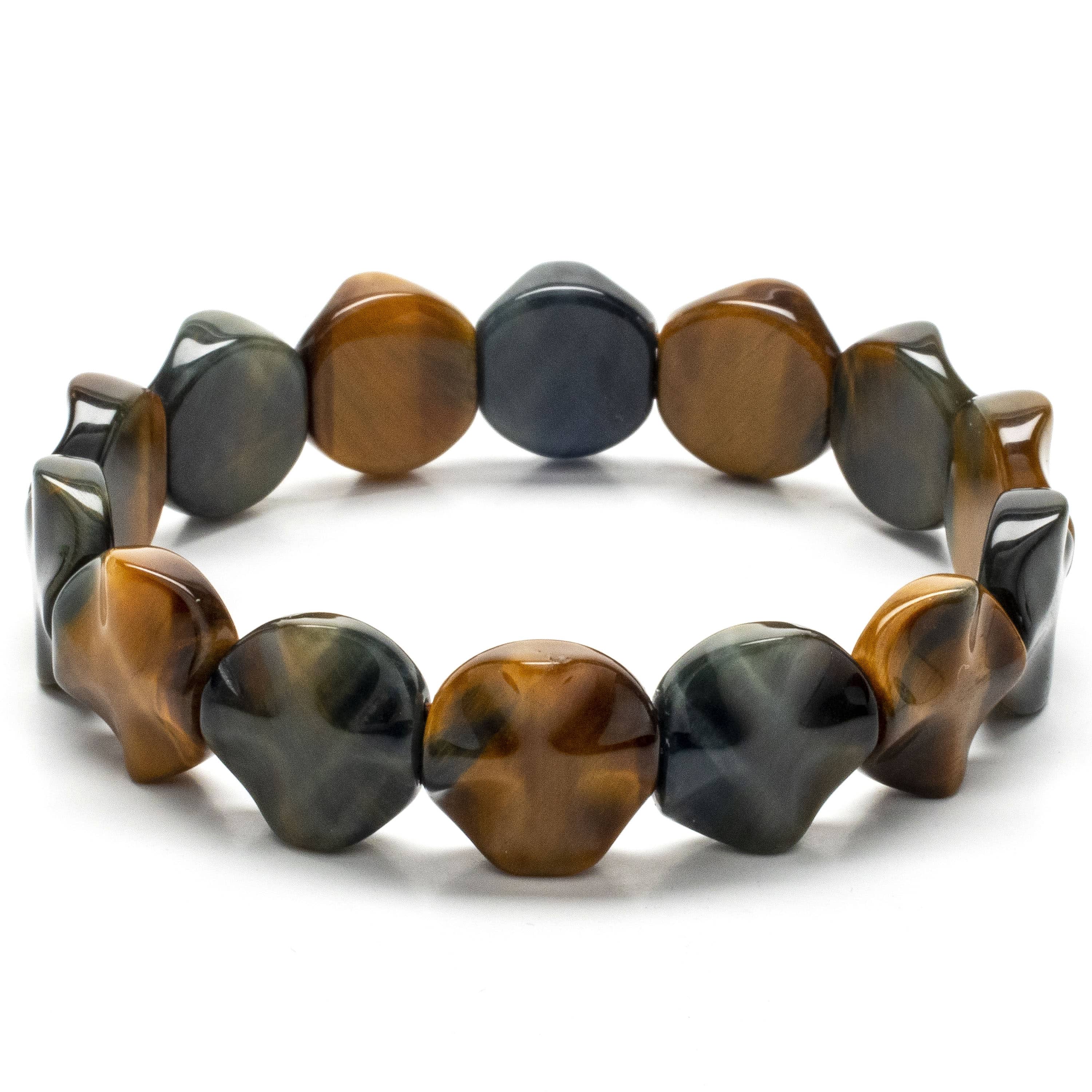 Kalifano Gemstone Bracelets Tiger Eye Gemstone Elastic Bracelet WHITE-BGP-038