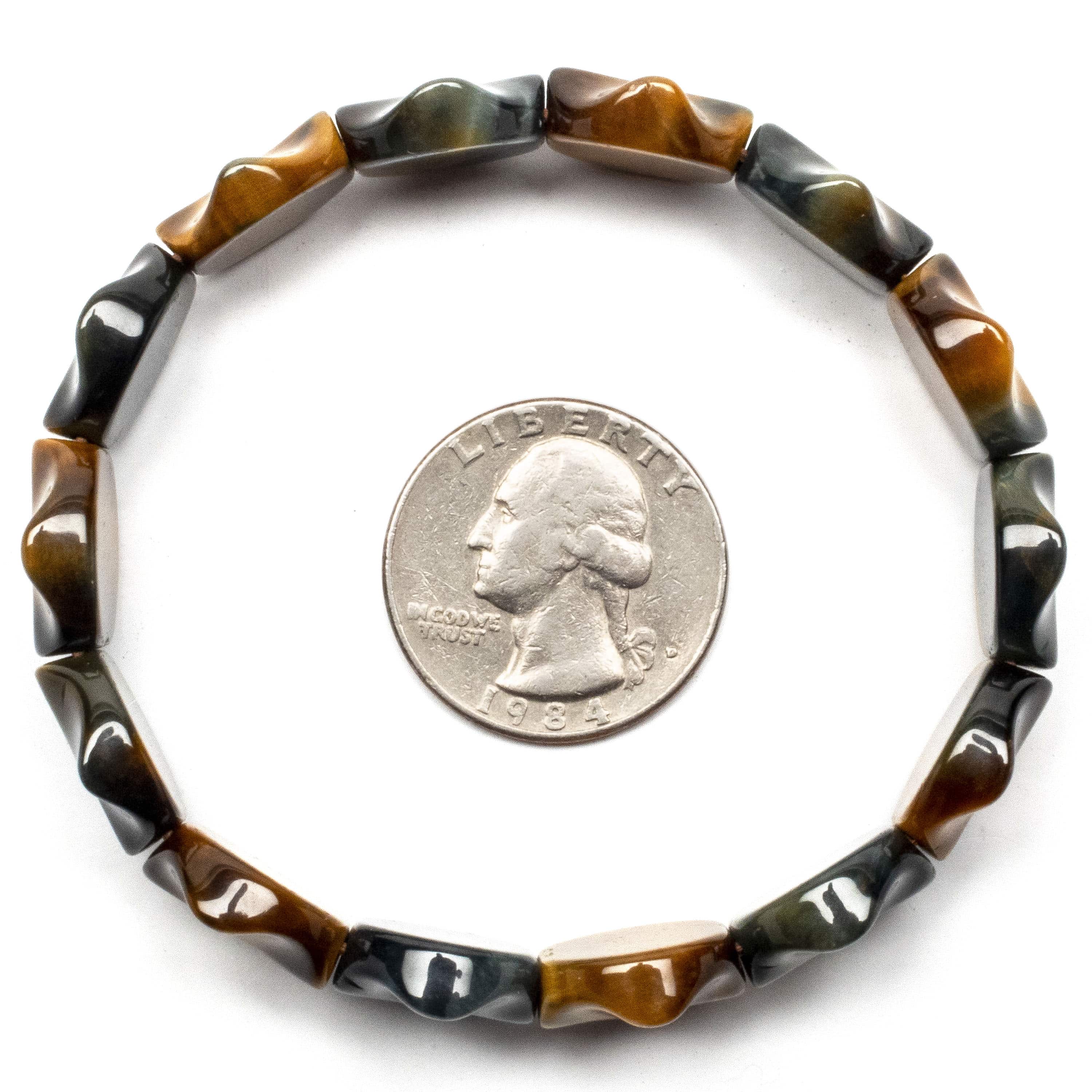 Kalifano Gemstone Bracelets Tiger Eye Gemstone Elastic Bracelet WHITE-BGP-038