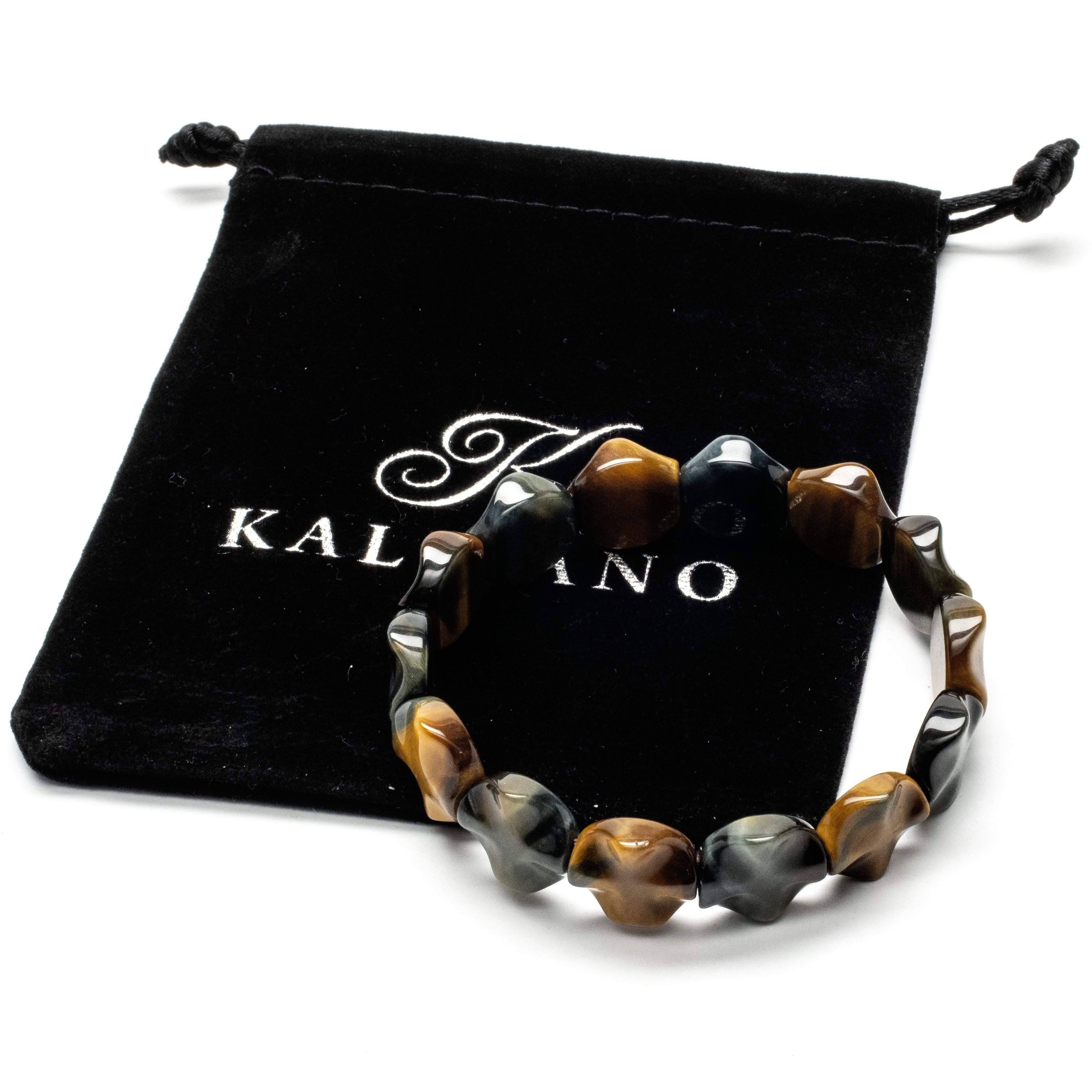 Kalifano Gemstone Bracelets Tiger Eye Gemstone Elastic Bracelet WHITE-BGP-038