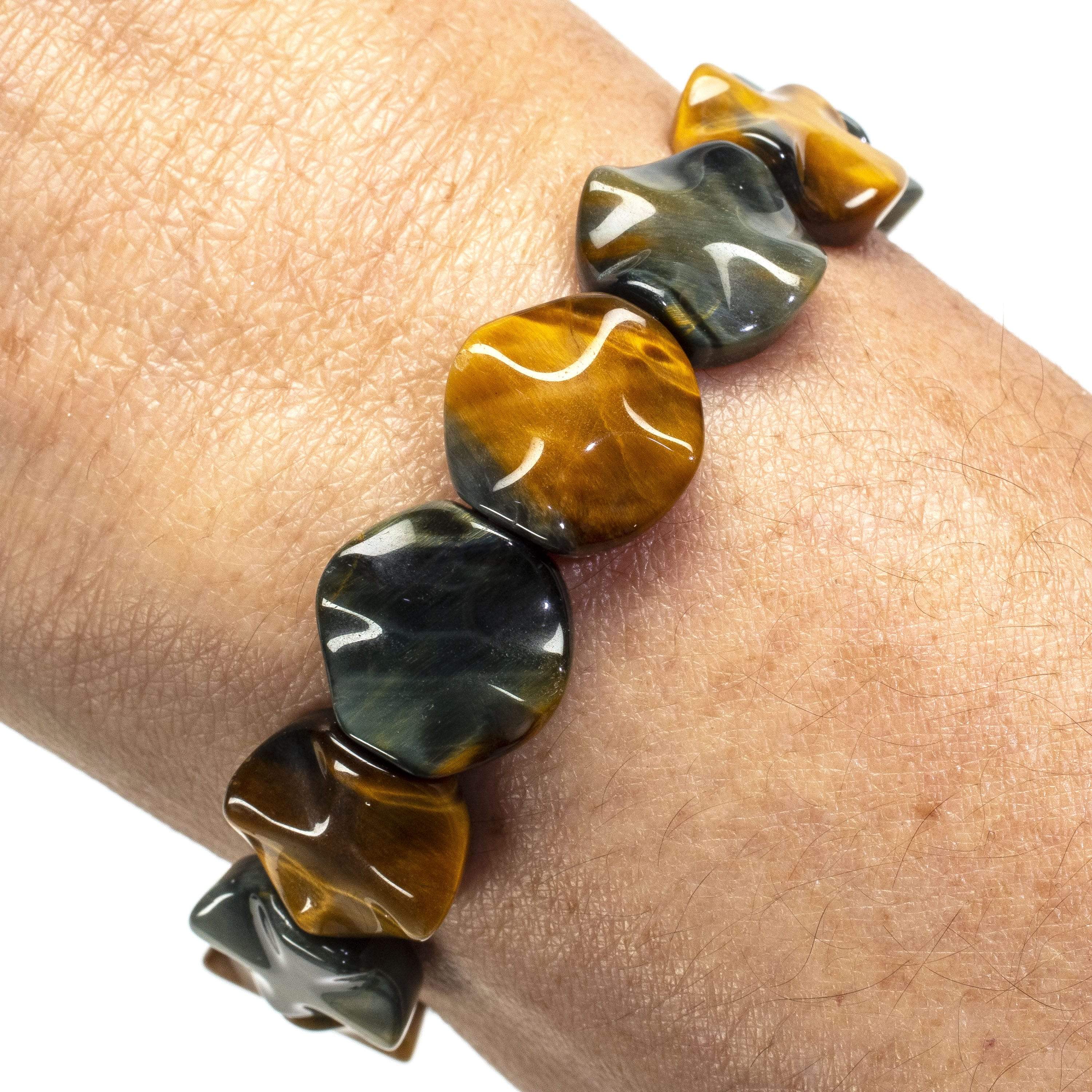 Kalifano Gemstone Bracelets Tiger Eye Gemstone Elastic Bracelet WHITE-BGP-038