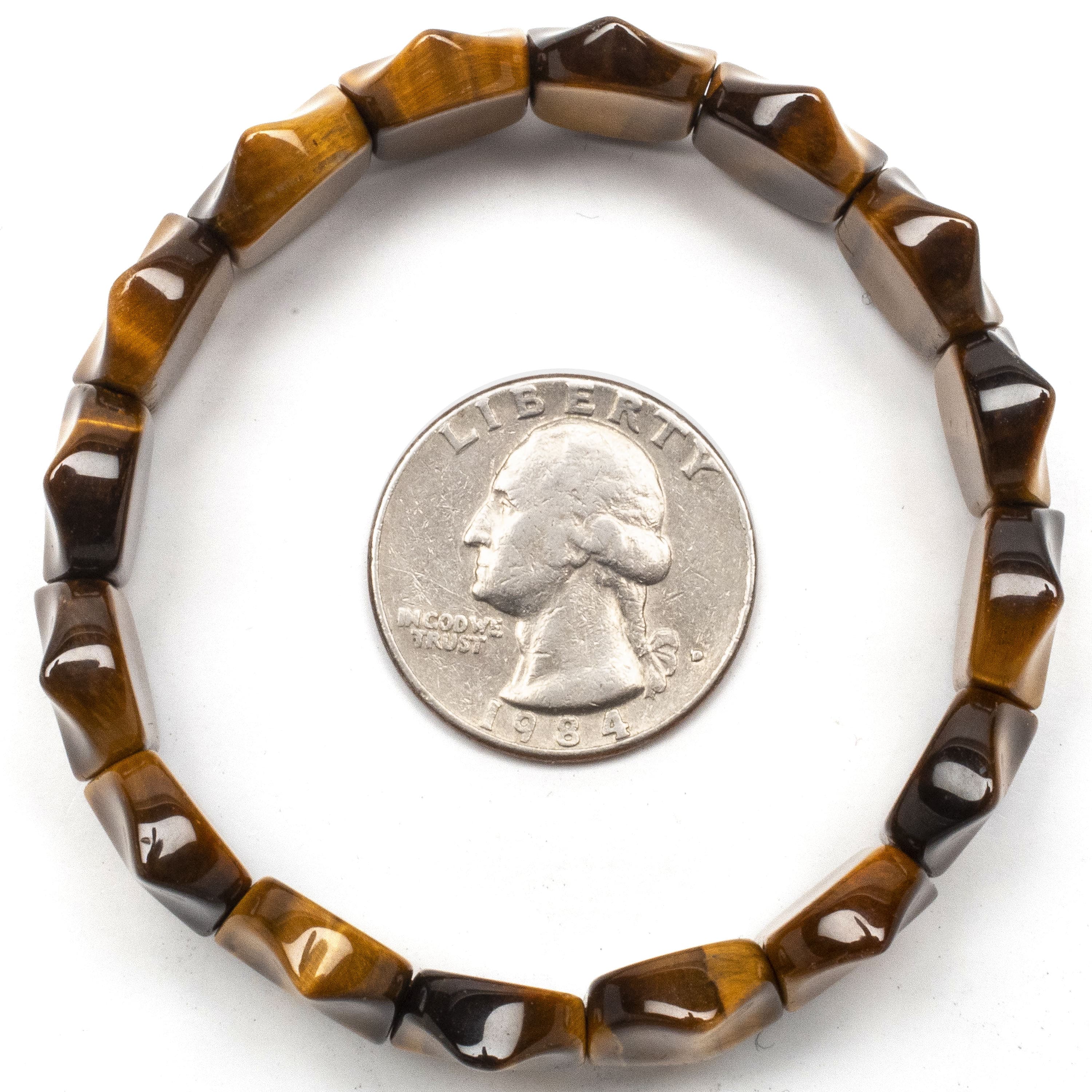 Kalifano Gemstone Bracelets Tiger Eye Gemstone Elastic Bracelet WHITE-BGP-042