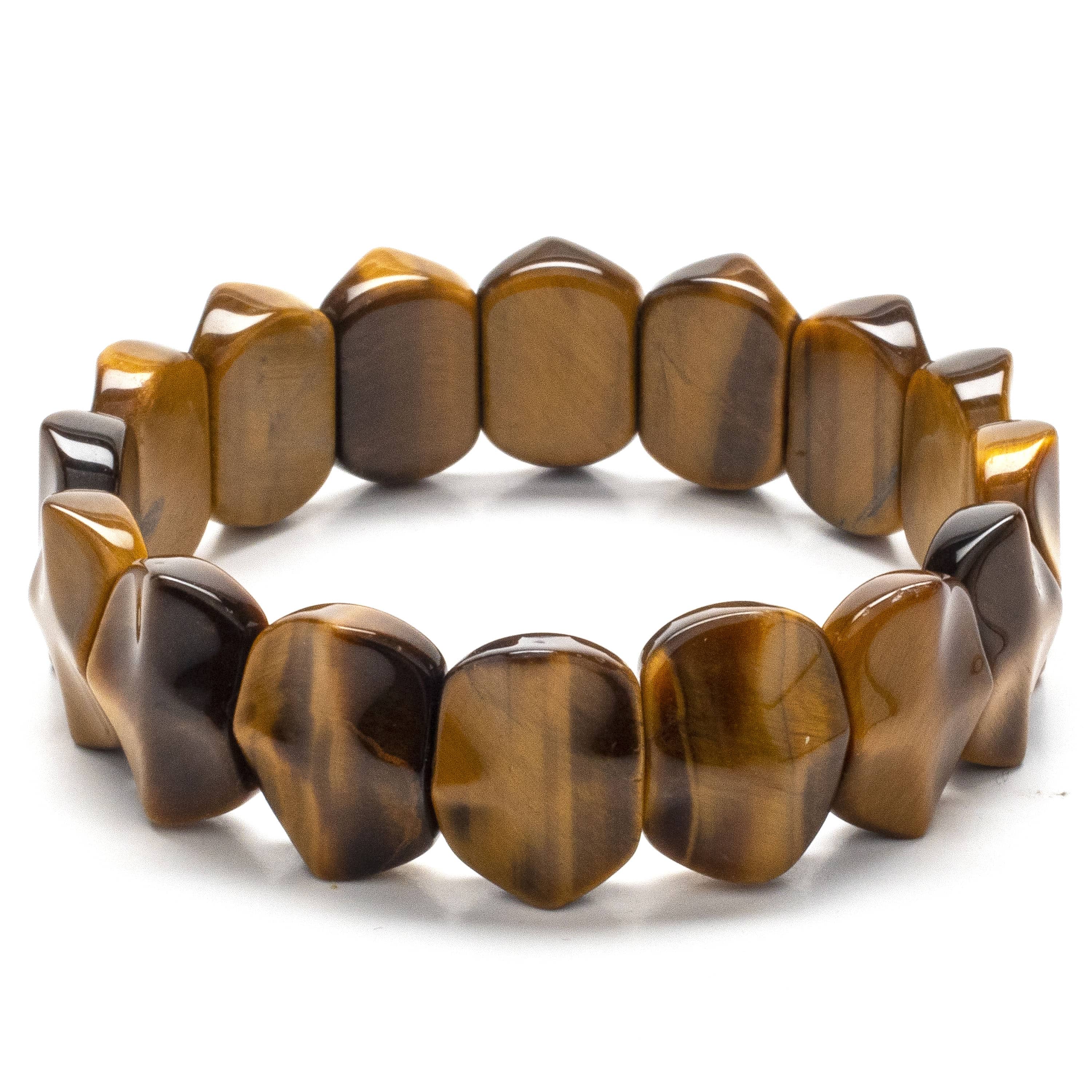 Kalifano Gemstone Bracelets Tiger Eye Gemstone Elastic Bracelet WHITE-BGP-042