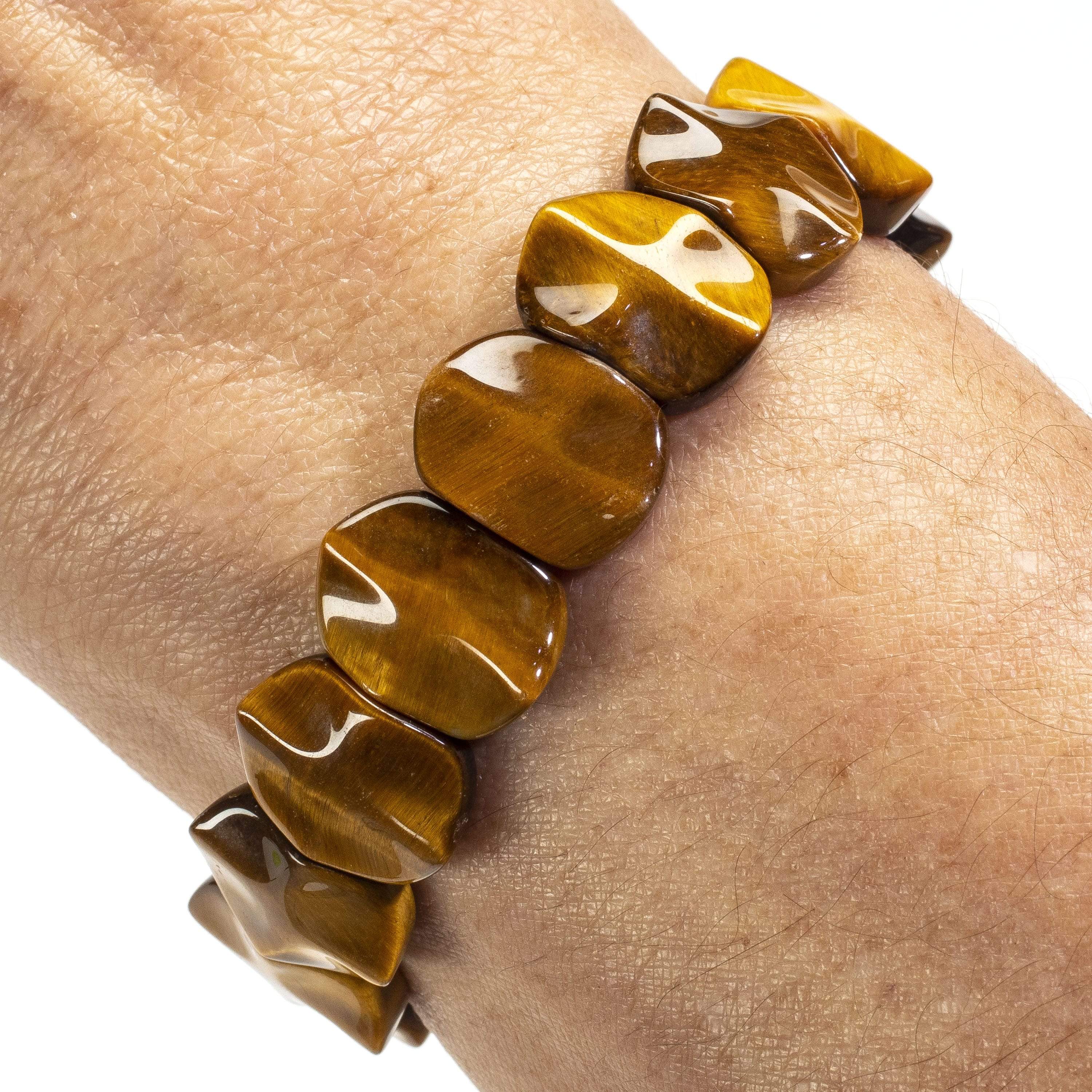 Kalifano Gemstone Bracelets Tiger Eye Gemstone Elastic Bracelet WHITE-BGP-042