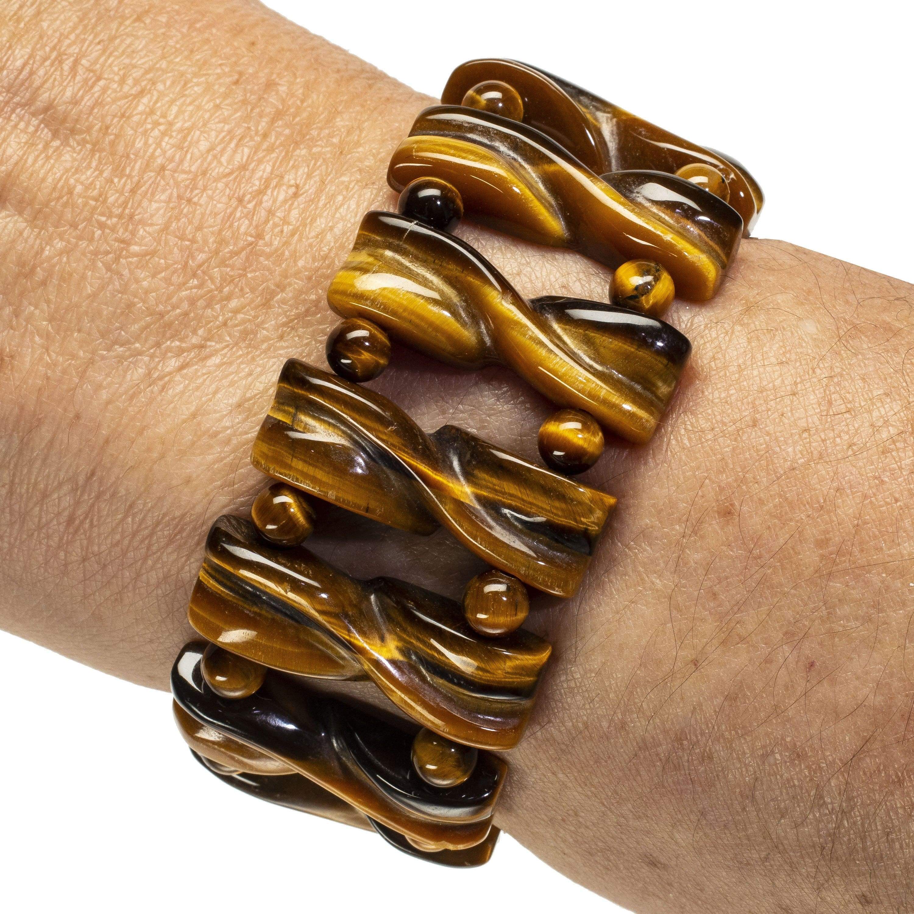 Kalifano Gemstone Bracelets Tiger Eye Natural Gemstone Elastic Bracelet BLACK-BGP-006