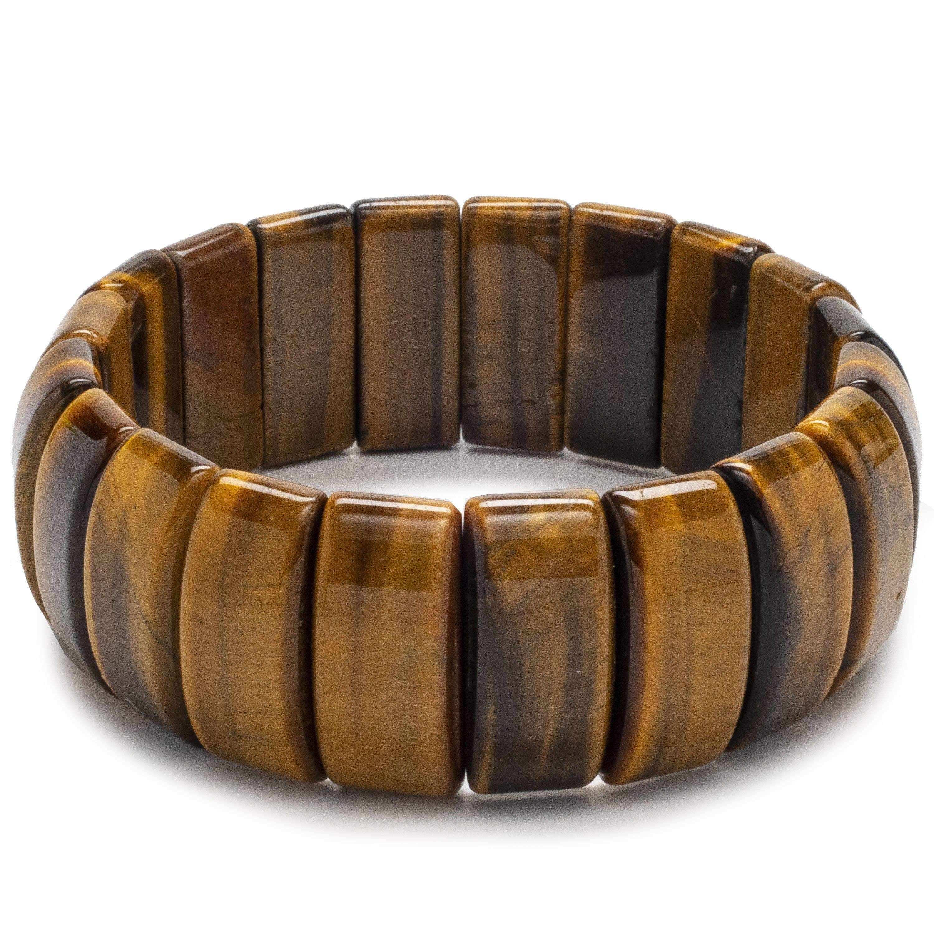 Kalifano Gemstone Bracelets Tiger Eye Rectangular  Natural Gemstone Elastic Bracelet BLACK-BGP-012