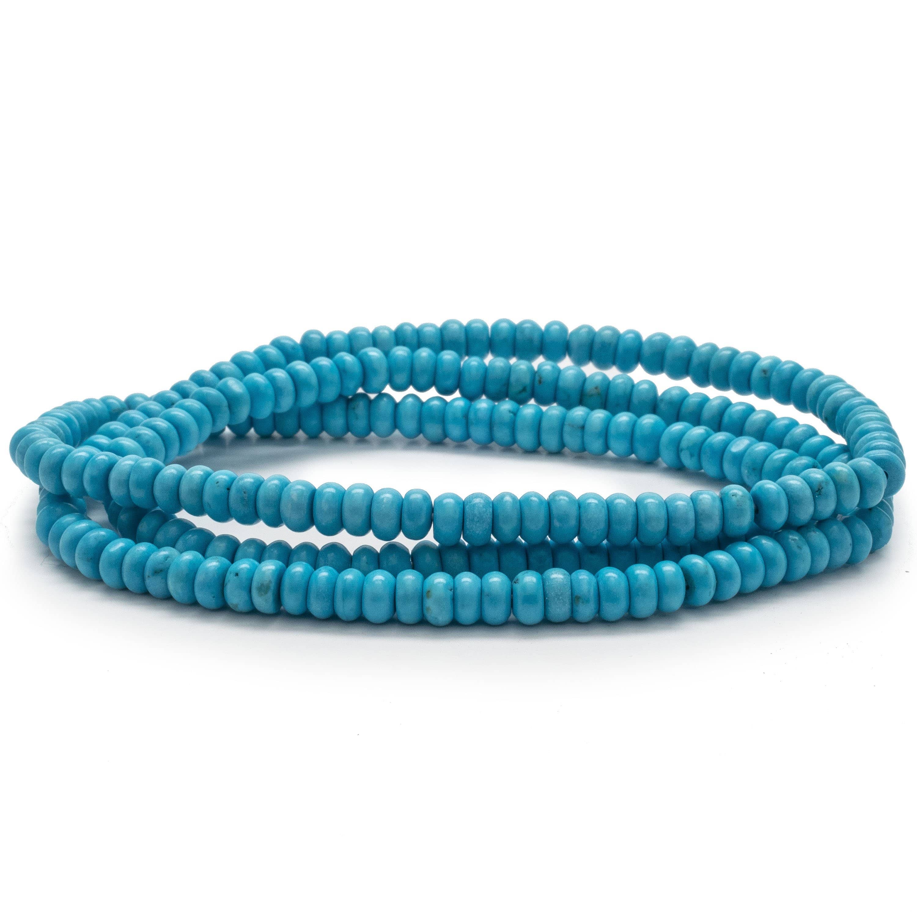 Kalifano Gemstone Bracelets Turquoise Disc Gemstone Triple Wrap Elastic Bracelet WHITE-BGI3-005