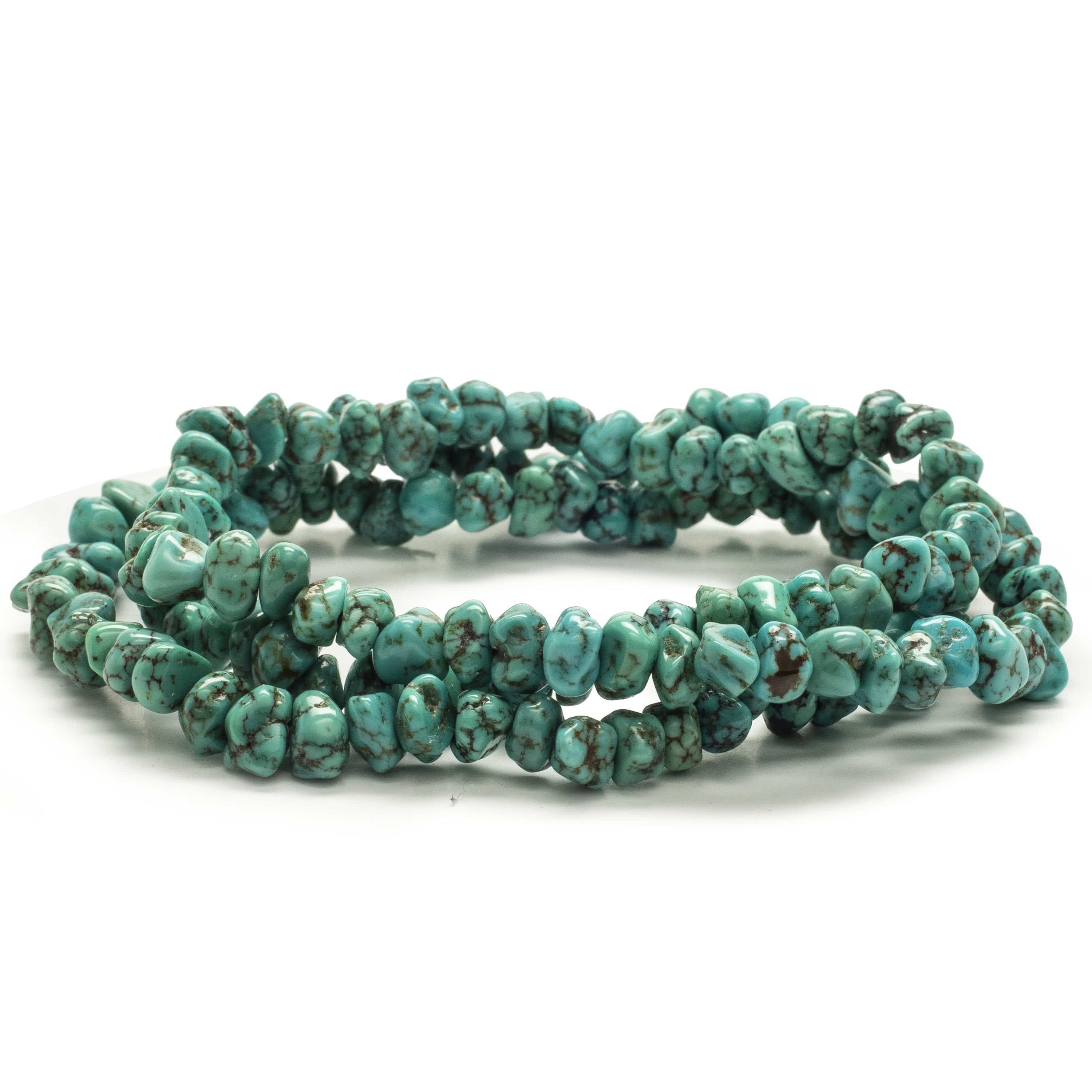 Kalifano Gemstone Bracelets Turquoise Nugget 6mm Triple Wrap Elastic Gemstone Bracelet WHITE-BGI3-003