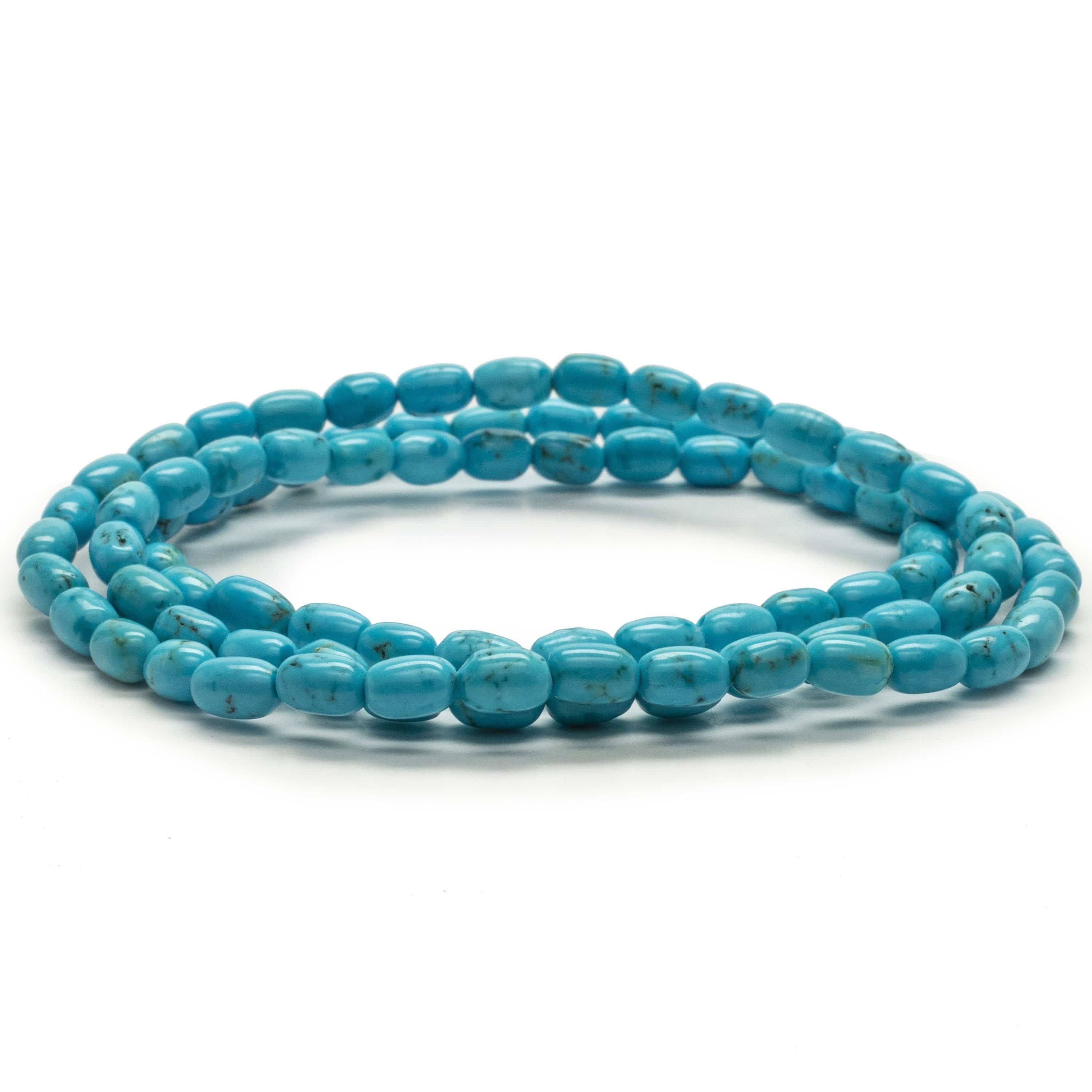 Kalifano Gemstone Bracelets Turquoise Triple Wrap Elastic Gemstone Bracelet WHITE-BGI3-006