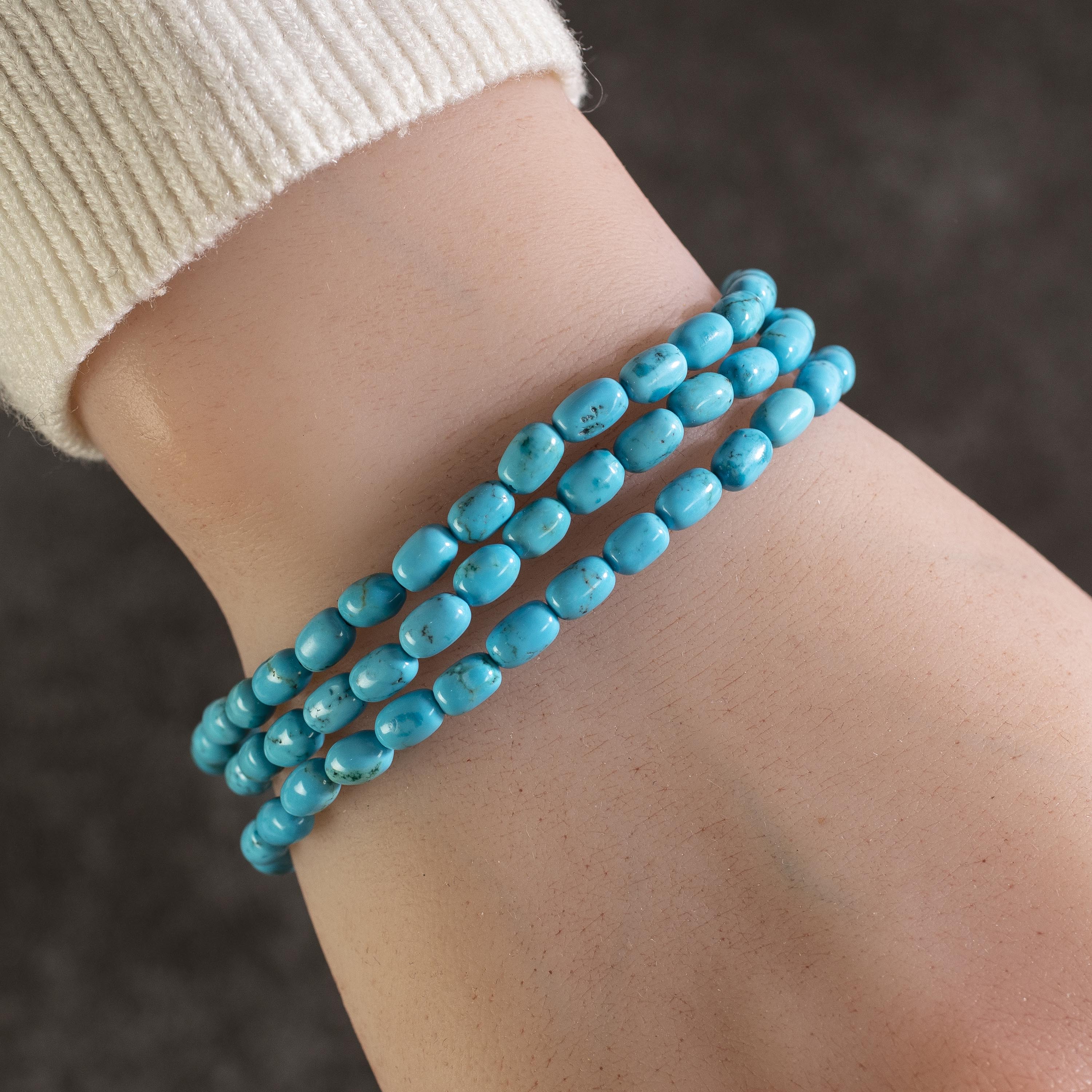 Kalifano Gemstone Bracelets Turquoise Triple Wrap Elastic Gemstone Bracelet WHITE-BGI3-006