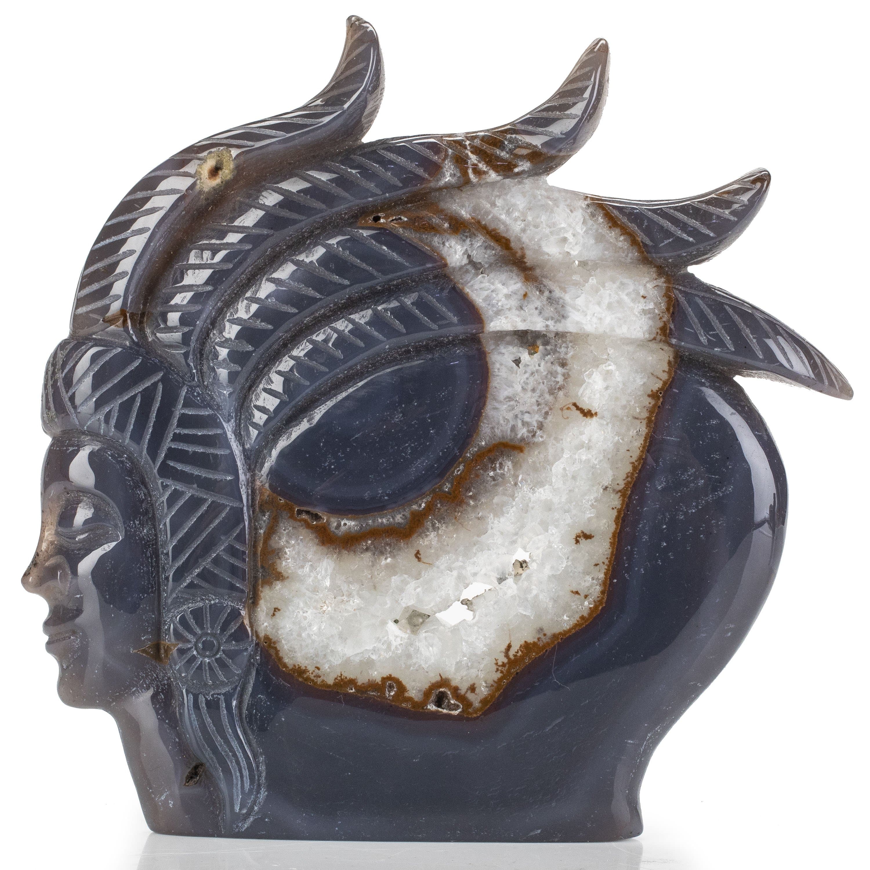 Kalifano Gemstone Carvings Natural Brazilian Blue Lace Agate Chief Carving - 6.5 in CV298.001