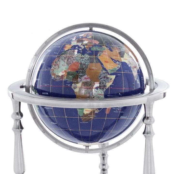 Kalifano Gemstone Globes 37" Tall Gemstone Globe with 13'" Lapis Ocean on Ambassador Antique Silver 3-Leg High Stand GTH330AS-LP