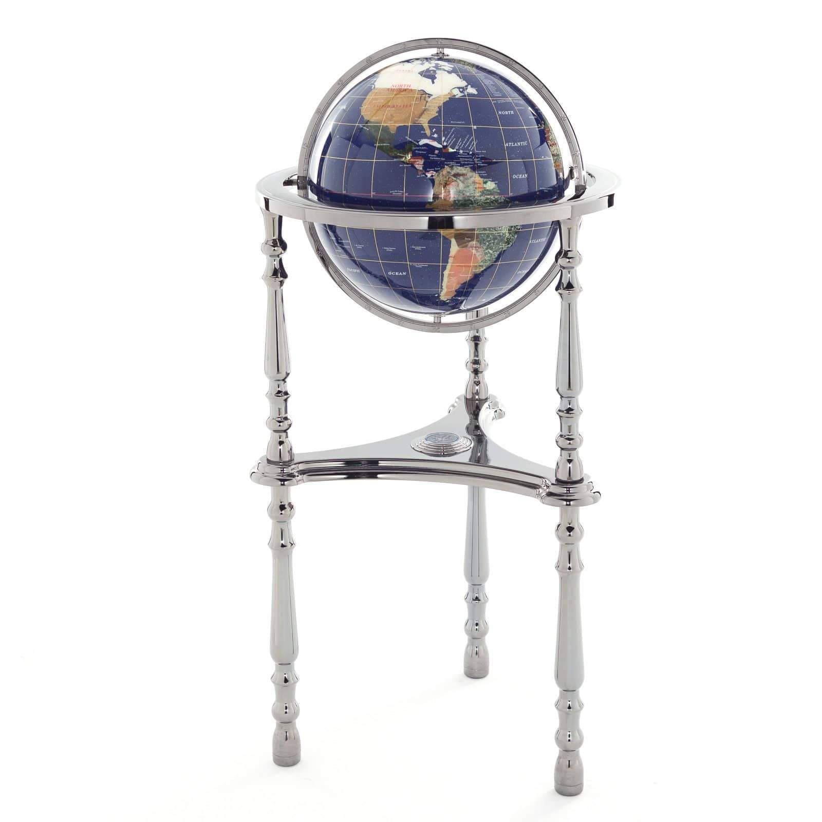 Kalifano Gemstone Globes 37" Tall Gemstone Globe with Lapis Ocean on Ambassador Gun Metal 3-Leg High Stand GTH330GM-LP