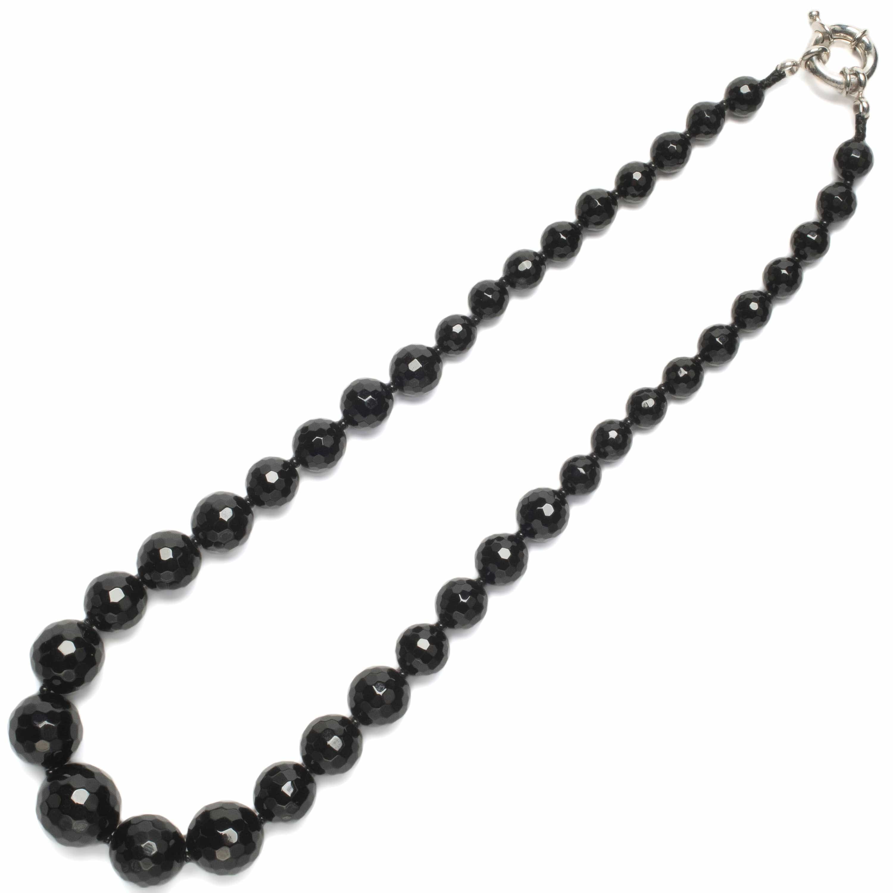 KALIFANO Gemstone Necklaces Black Agate Beads Gemstone Necklace GOLD-NGP-016