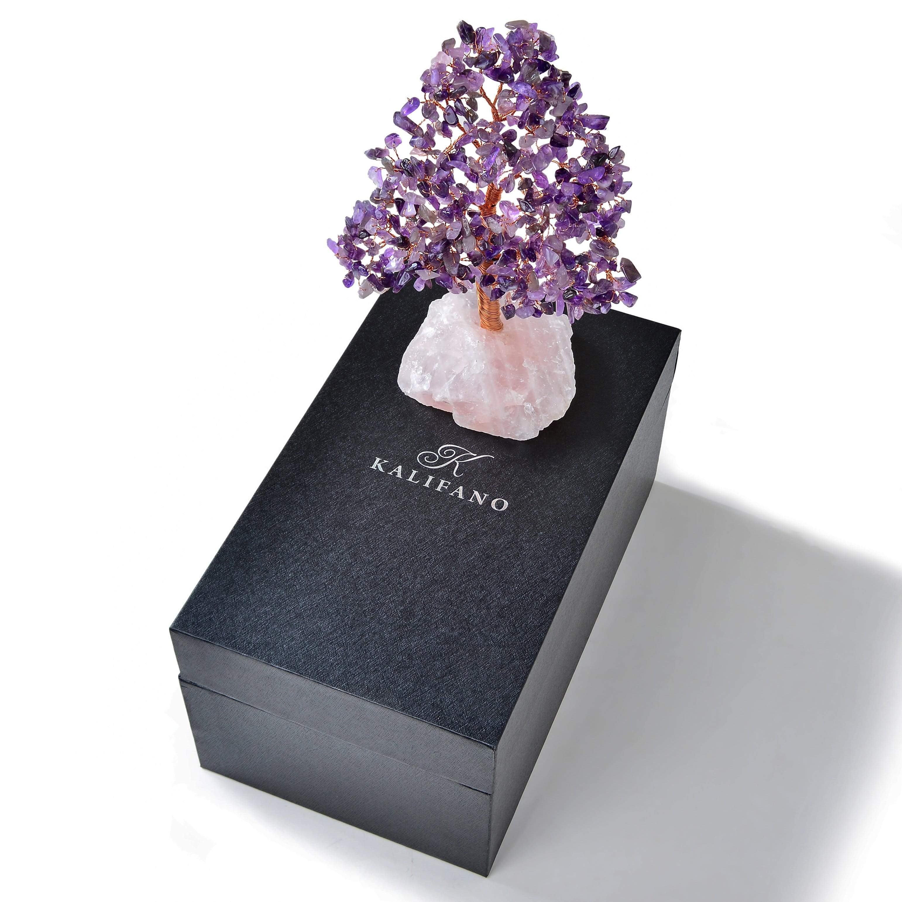 Kalifano Gemstone Trees Amethyst Tree of Life on Rose Quartz Base with 414 Natural Gemstones K965R-AM