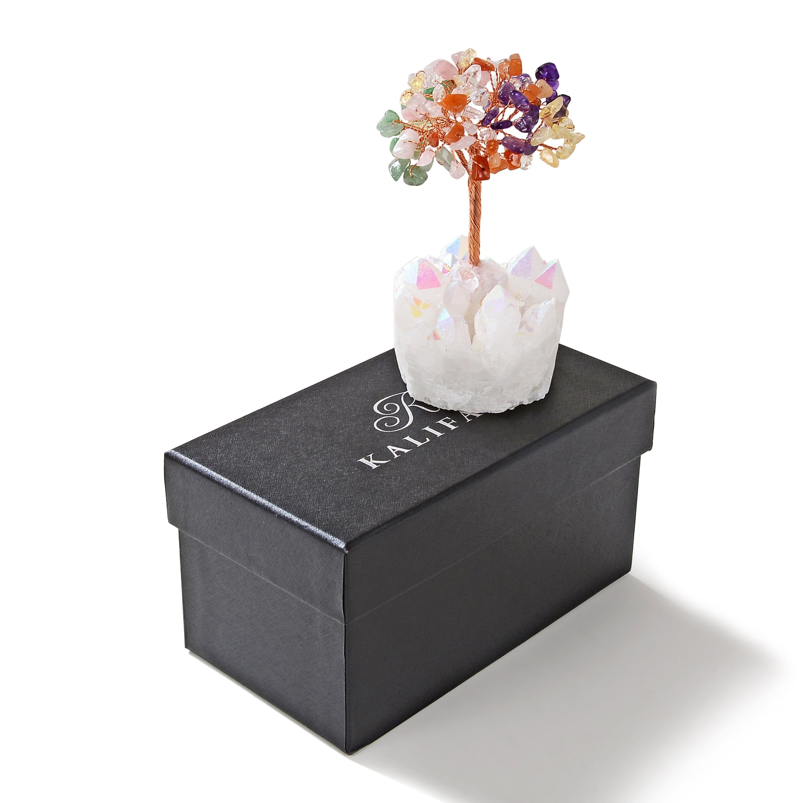 Kalifano Gemstone Trees Multi-colored Natural Gemstone Tree of Life with Quartz Base K922QAB-MT