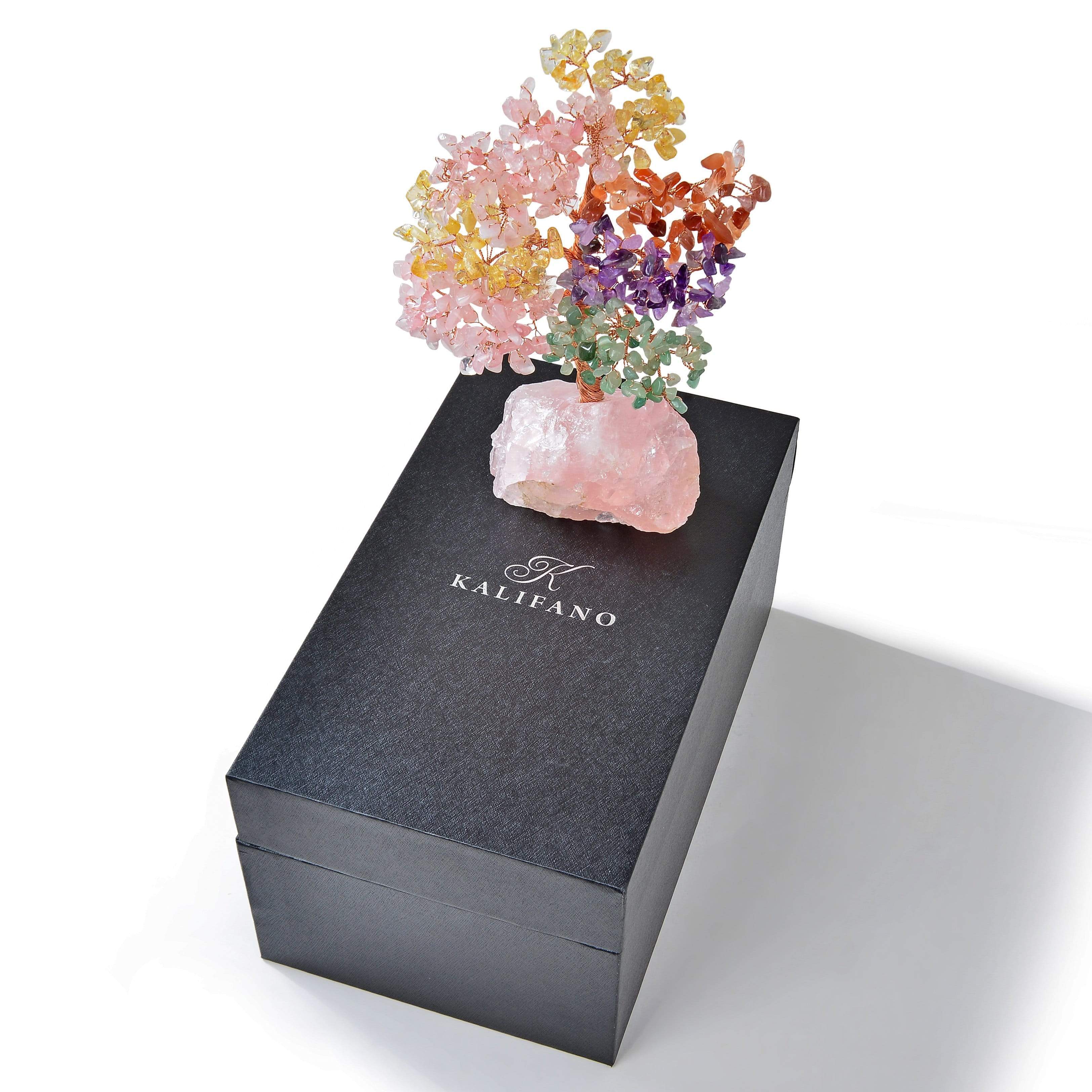 Kalifano Gemstone Trees Multi-Gemstone Tree of Life on Rose Quartz Base with 414 Natural Stones K965R-MT2