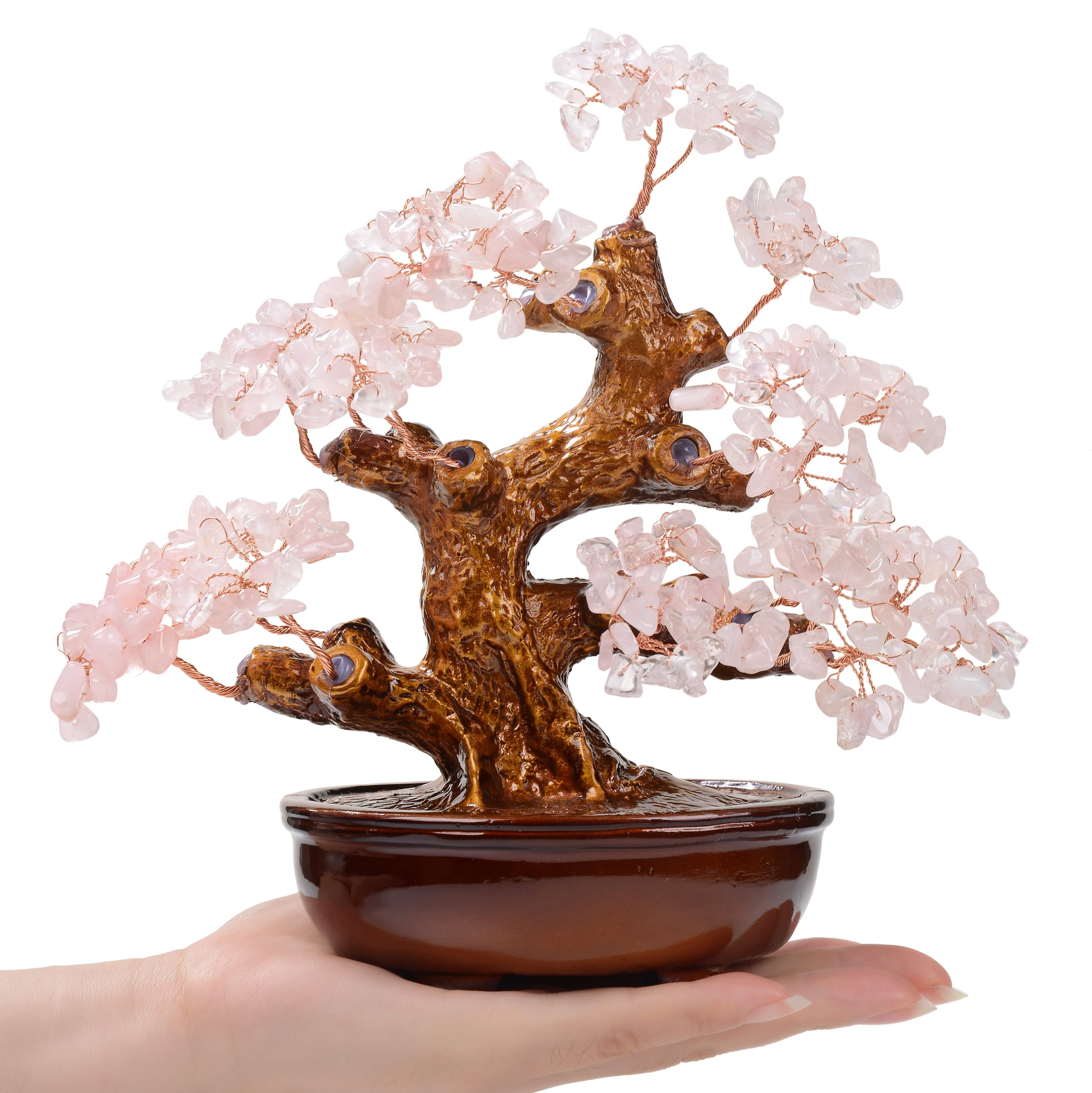 Kalifano Gemstone Trees Rose Quartz Bonsai Tree of Life with 360 Crystals K944-RQ